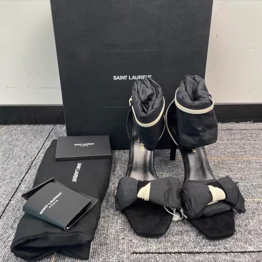 Yves Saint Laurent YSL Robin Bow Crepe Satin Cross-Strap Heel Sandal 35 Unused Size US 4.5 / IT 34.5 - 4 Thumbnail