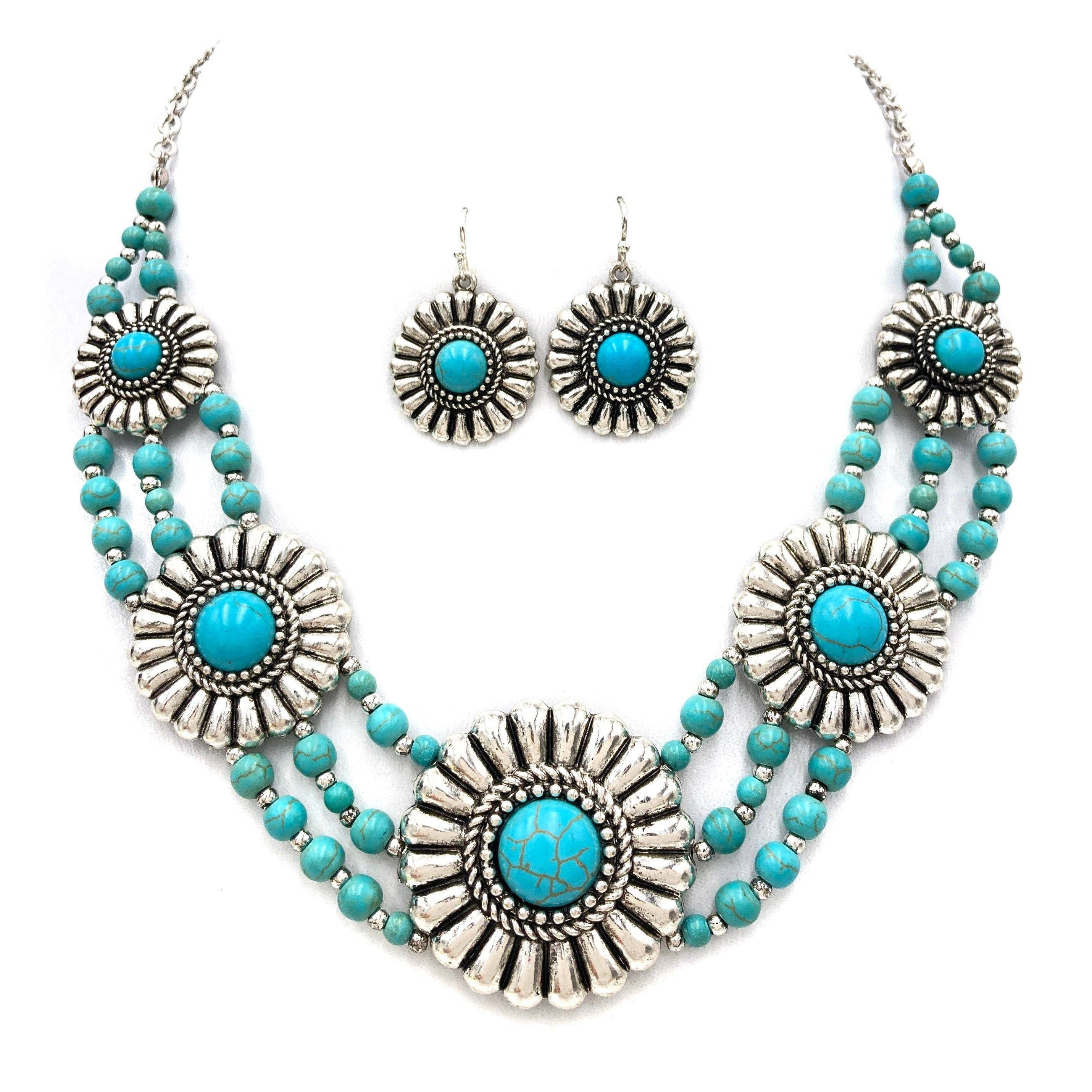 Other Turquoise Flower Concho Beaded Necklace and Earrings Set Size ONE SIZE - 9 Thumbnail