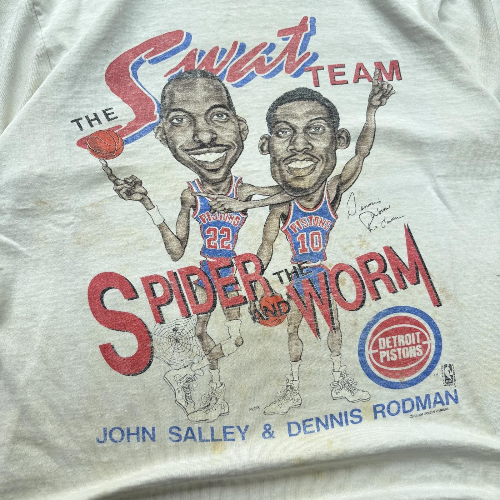 Salem Sportswear Vintage 80s Dennis Rodman John Salley Detroit Pistons Shirt Size US M / EU 48-50 / 2 - 2 Thumbnail