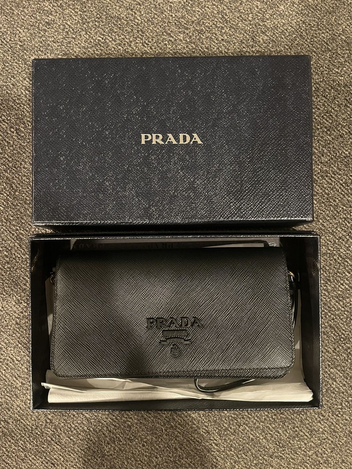 Prada Black Saffiano Leather Wallet On Chain Size ONE SIZE - 1 Thumbnail