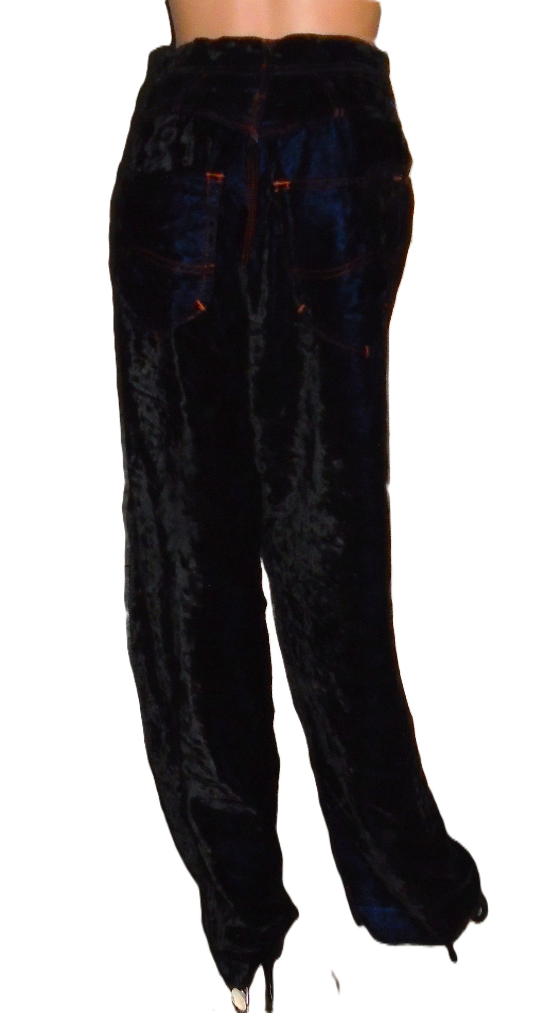 JET SET Vintage Jet Set Royal Blue Black Velvet Pants 28w Size 28" / US 6 / IT 42 - 3 Thumbnail