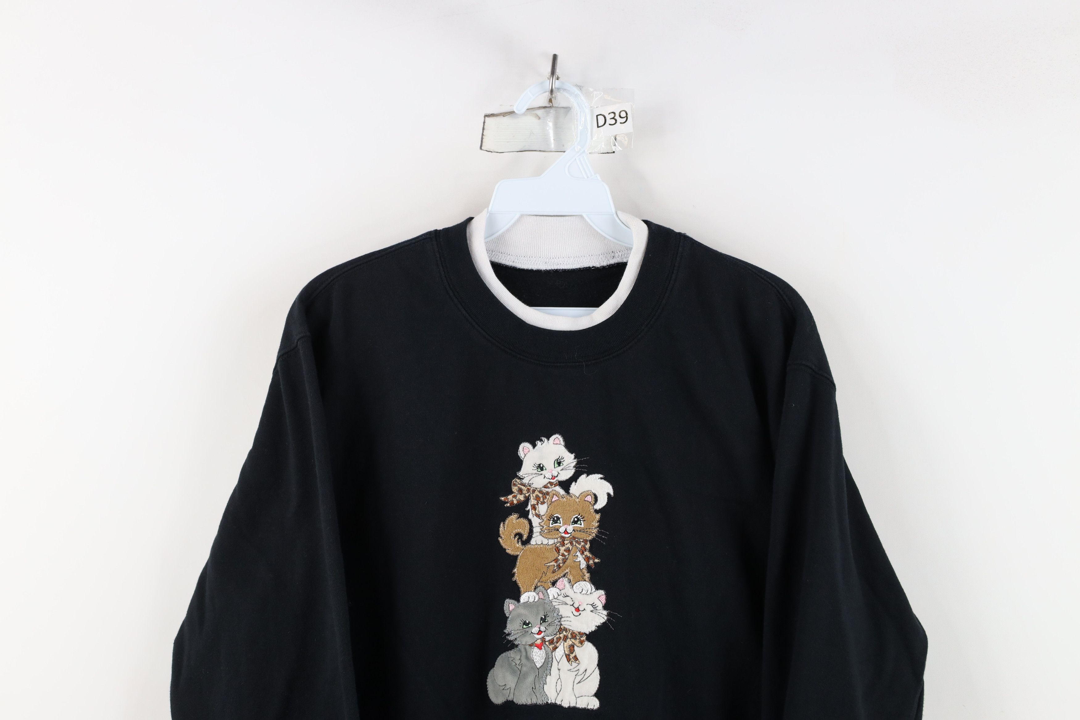 Vintage Vintage 90s Cat Kitten Cat Lady Layered Sweatshirt Black Size L / US 10 / IT 46 - 2 Thumbnail
