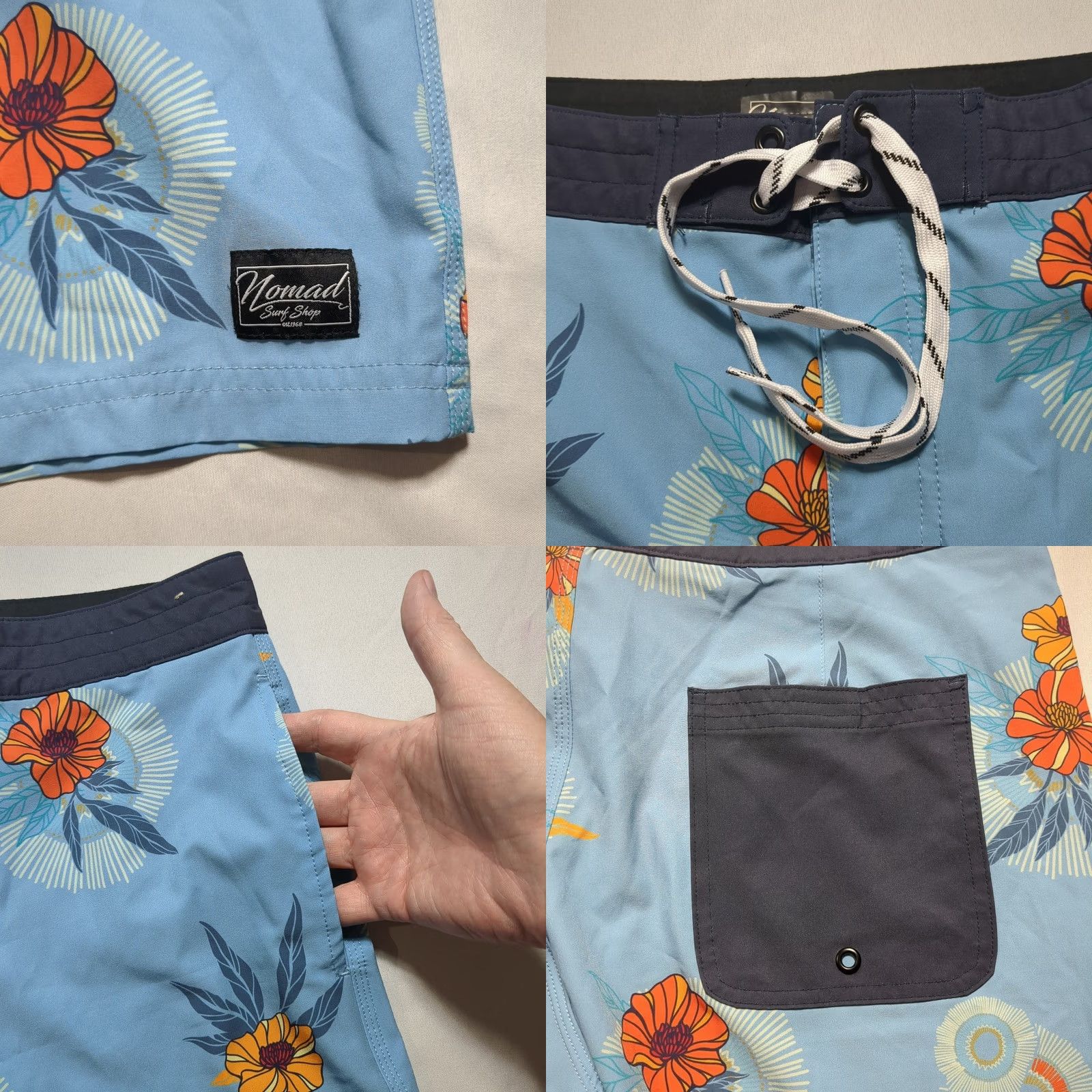Nomad Nomad Surf Shop Mens Board Shorts Blue Floral Tropical Quick Dry Stretch 30 EUC Surfi ng Beach Trunks Size US 30 / EU 46 - 8 Thumbnail