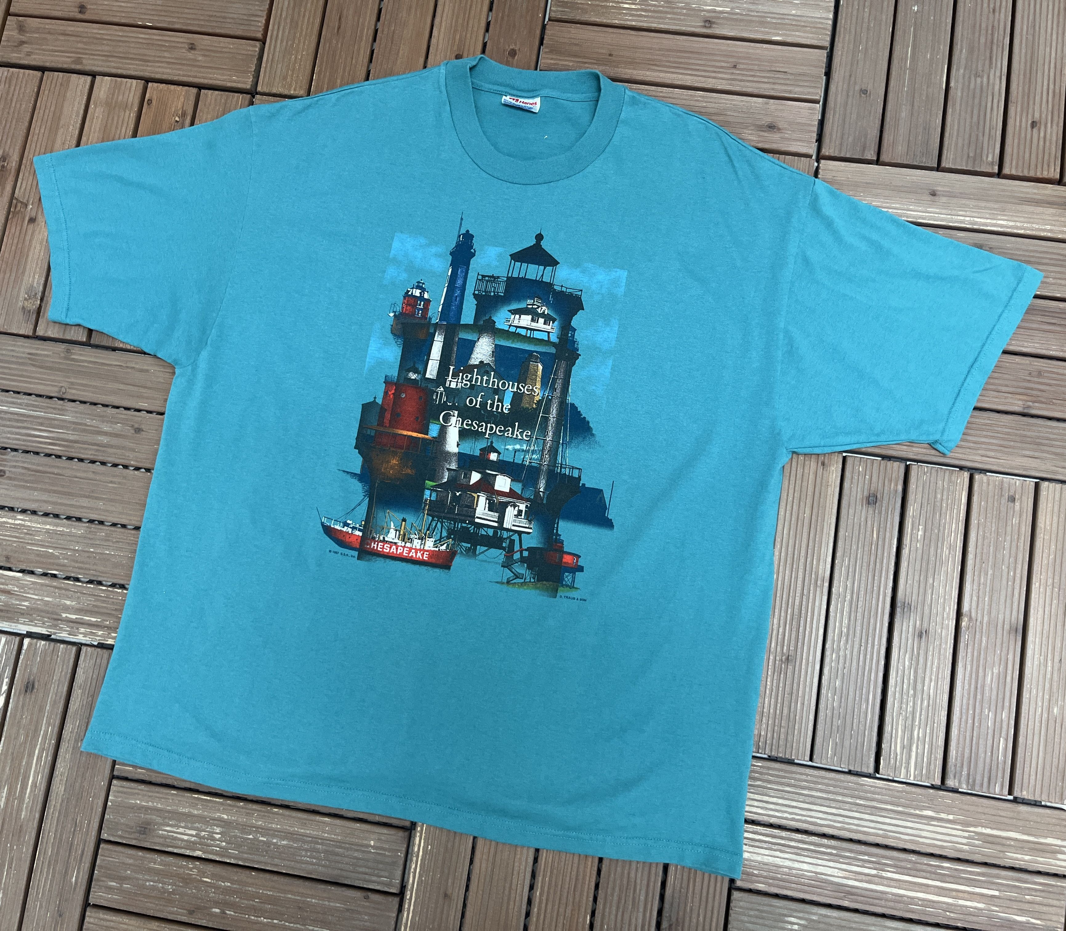 Vintage Lighthouses of the Chesapeake Vintage Teal T-Shirt Tee Size US XL / EU 56 / 4 - 4 Thumbnail
