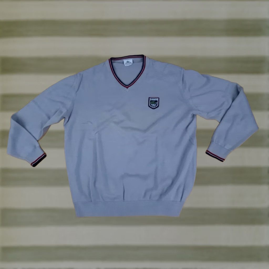 Lacoste Lacoste Sweater V-Neck Knit Long Sleeve 7XL Gray Pullover Mens All Seasons Tennis Pullover Knit Shirt V-Neck Lacoste Sweater 7XL Gray with trim Size US XXL / EU 58 / 5 - 1 Thumbnail