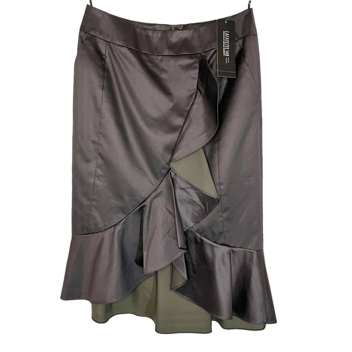 image of Lafayette 148 Size 2 New Brown Ruffle Hem Pencil Skirt, Women's