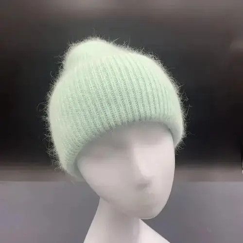 VIBE Warm Fluffy Rabbit Fur Knitted Beanie Hat Size ONE SIZE - 2 Thumbnail