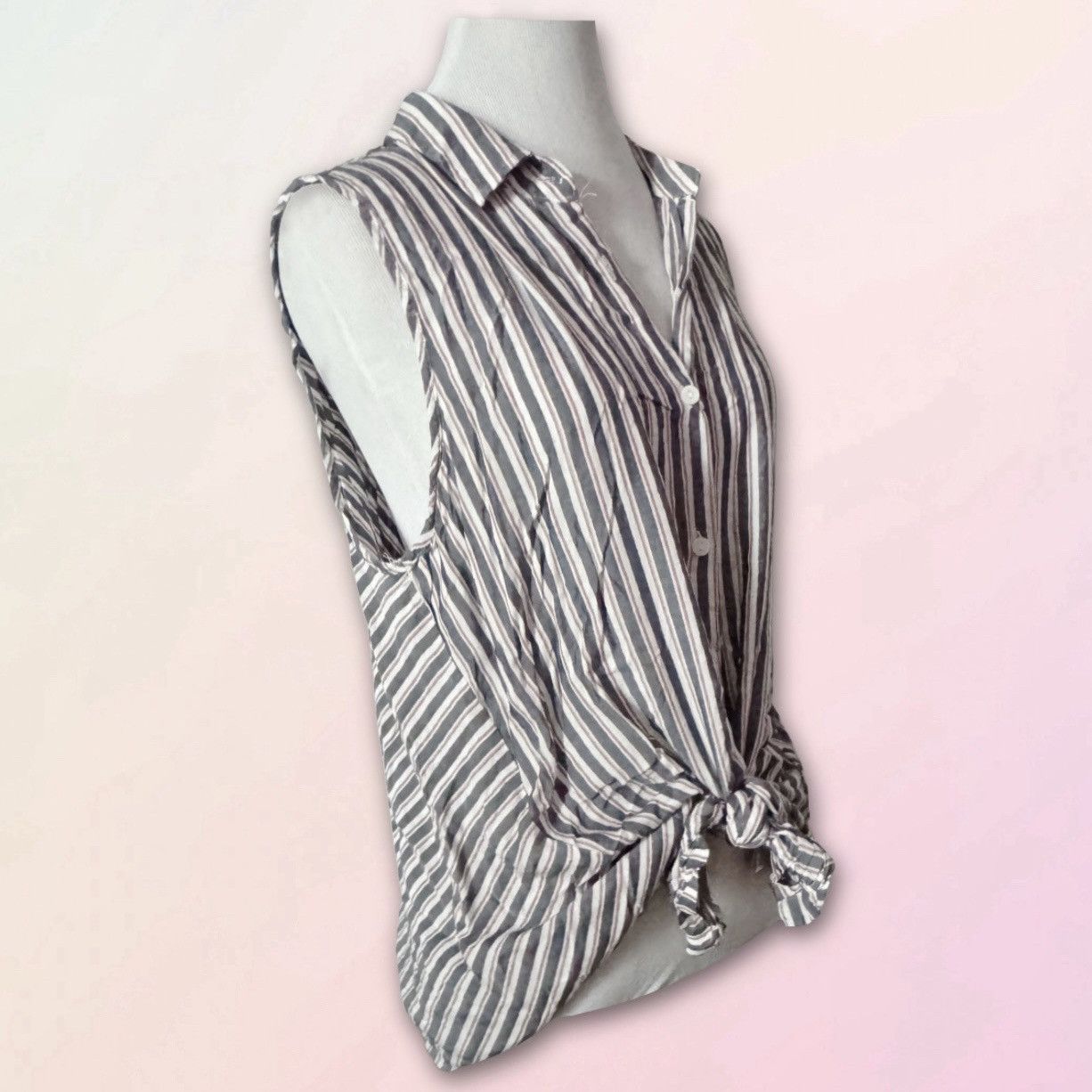 Vintage Retro, Asymmetrical, Striped, Button Down, Sleeveless Tunic Size L / US 10 / IT 46 - 14 Thumbnail