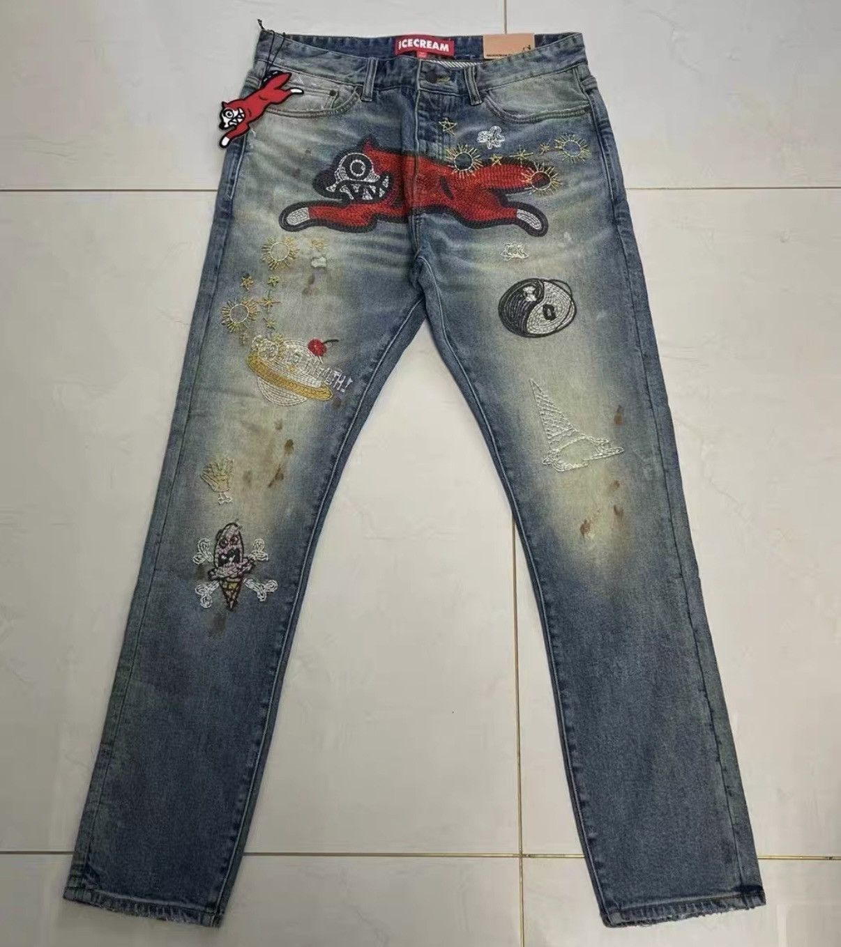 Billionaire Boys Club ICECREAM Embroidered Flying Dog Jeans