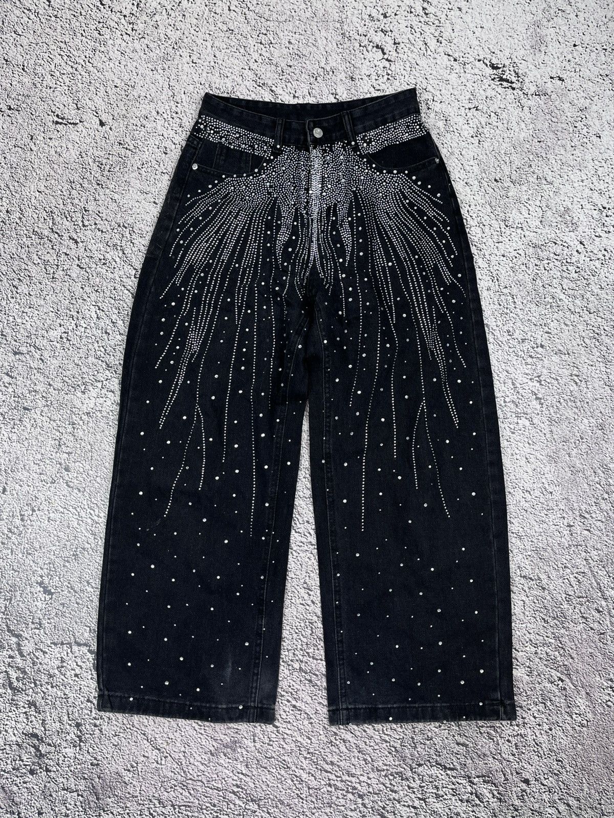 Japanese Brand Japanese Y2K Rhinestone Baggy Jeans Black Wide Leg Denim Size 30" / US 8 / IT 44 - 1 Thumbnail