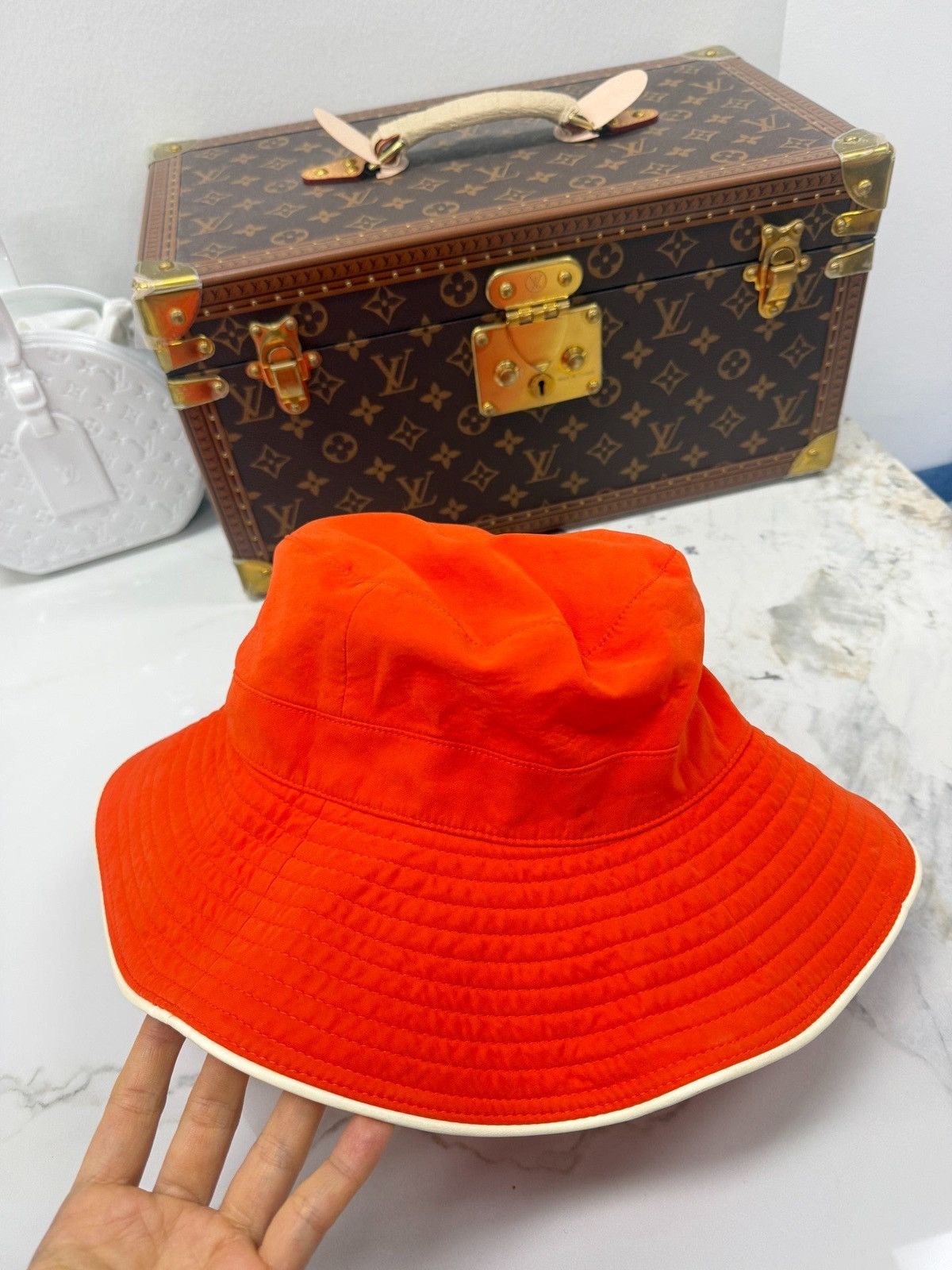 Hermes Hermes cotton Panama hat in red/orange Size ONE SIZE - 1 Thumbnail