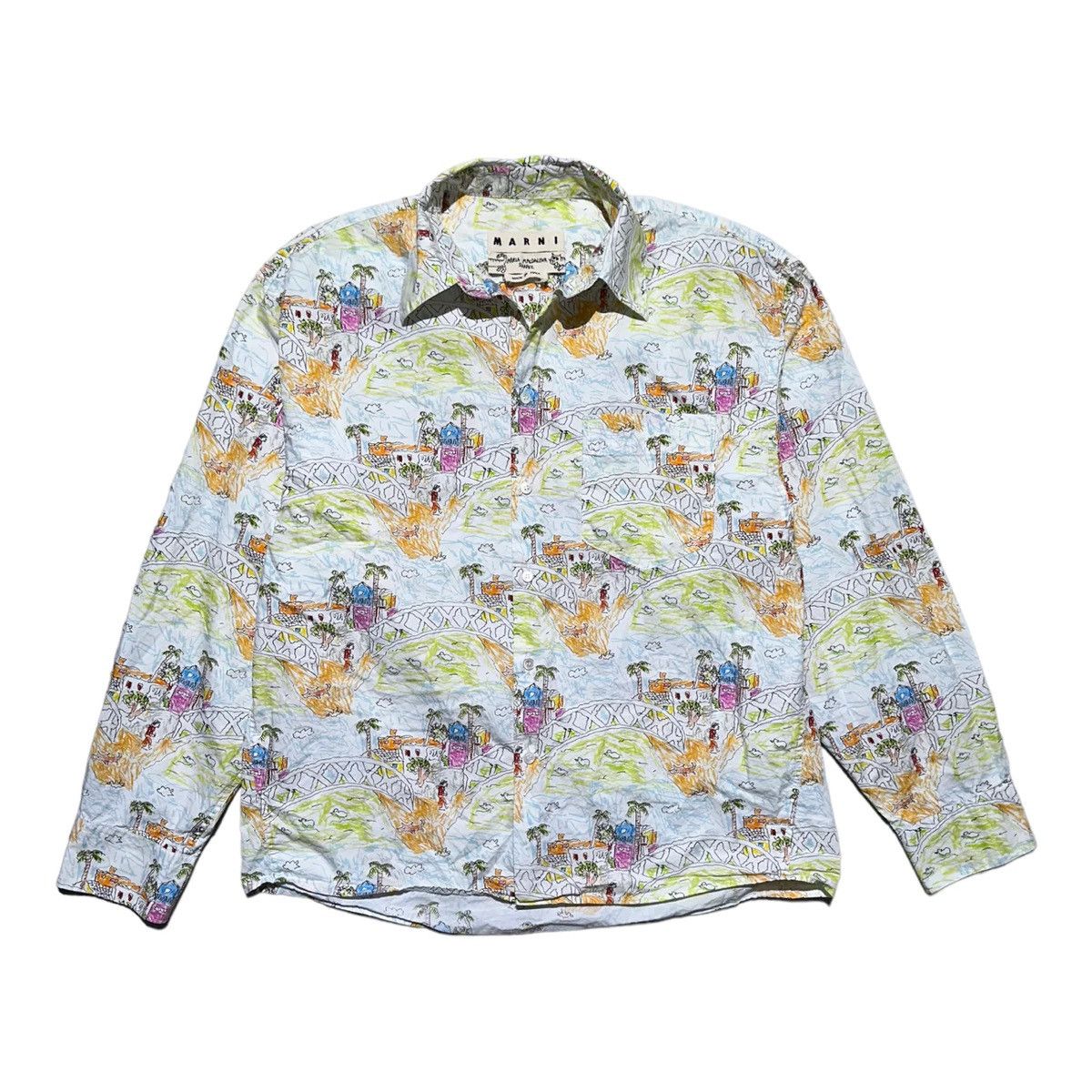 image of Marni Limited Edition Illustration Drawing Button Down in White, Men's (Size Small)