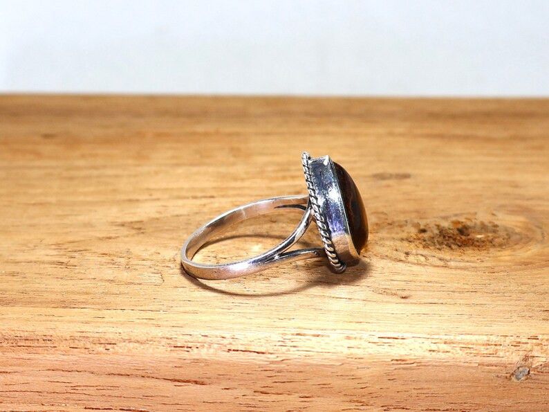 Handmade Sterling Silver Tiger's Eye Ring: Handmade Boho Jewelry Size ONE SIZE - 5 Thumbnail