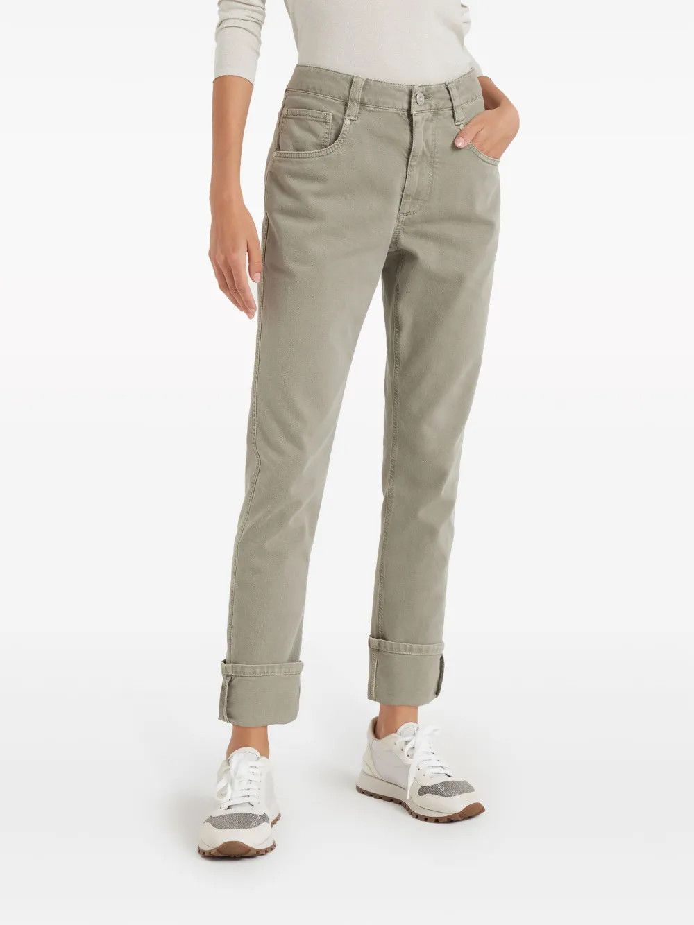 Brunello Cucinelli o1w1db10825 Woman Dyed Pants in Light Beige Size 26" / US 2 / IT 38 - 1 Thumbnail