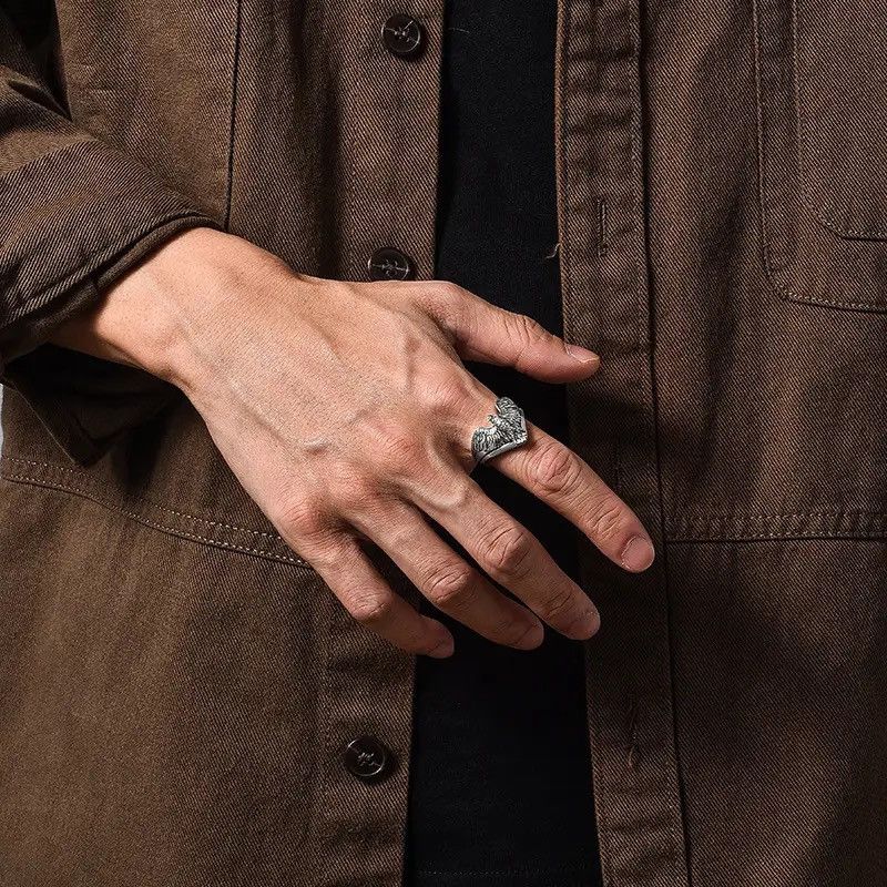 Jewelry × Vintage Silver Personality Ring Finger Unique Eagle Animal Open Ring Size ONE SIZE - 1 Thumbnail
