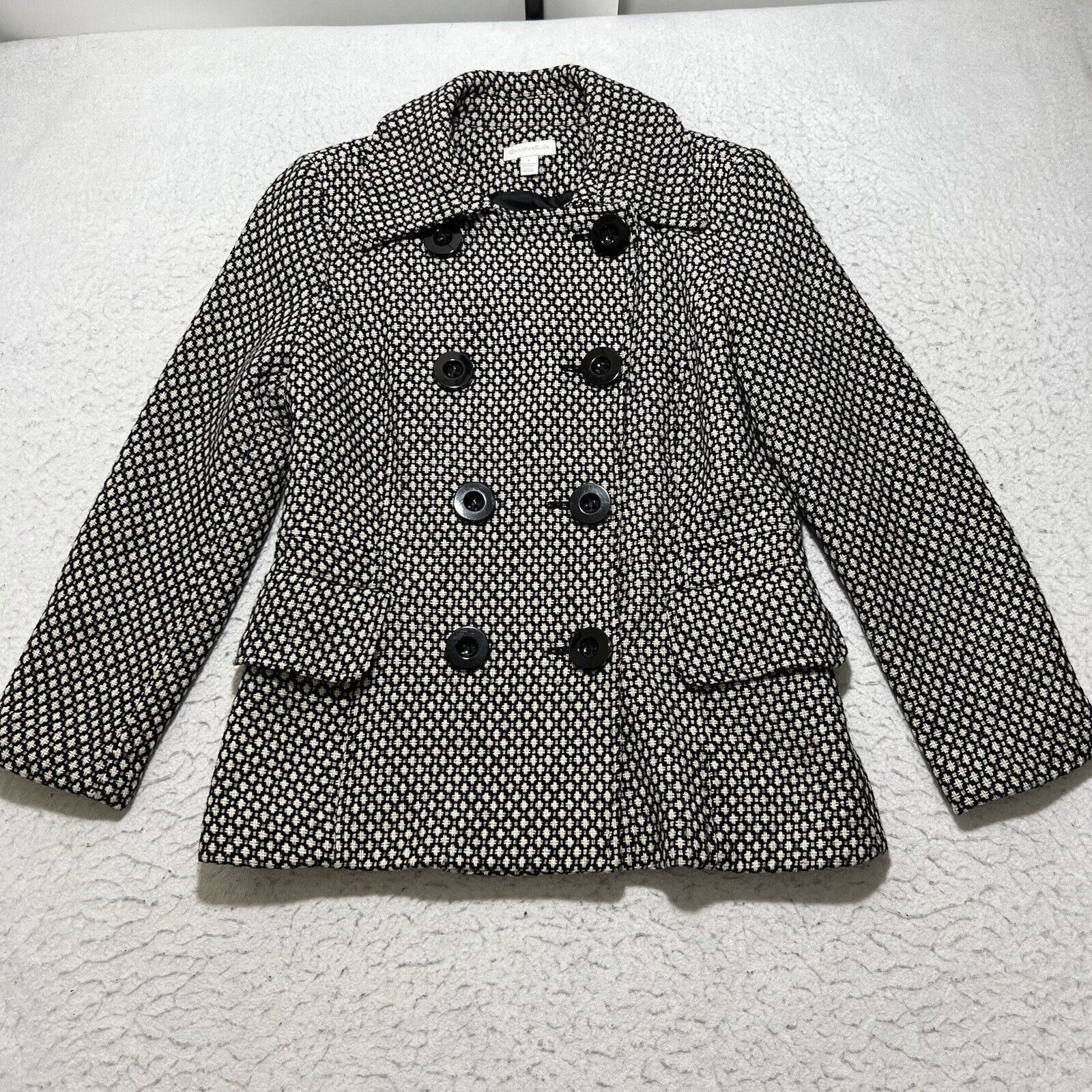 Macys Charter Club Wool Blend Tweed Double Breasted Blazer Jacket Size S / US 4 / IT 40 - 1 Thumbnail