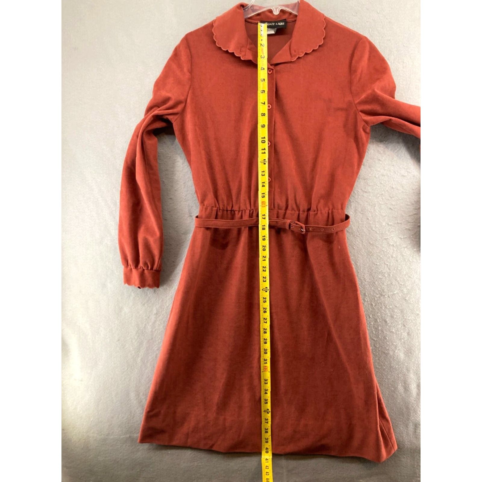 Vintage VINTAGE Straight Lane Womens Dress 14 Brown Velvet Hippy Belted Collared Knee Length Casual Womens Size XL / US 12-14 / IT 48-50 - 5 Thumbnail