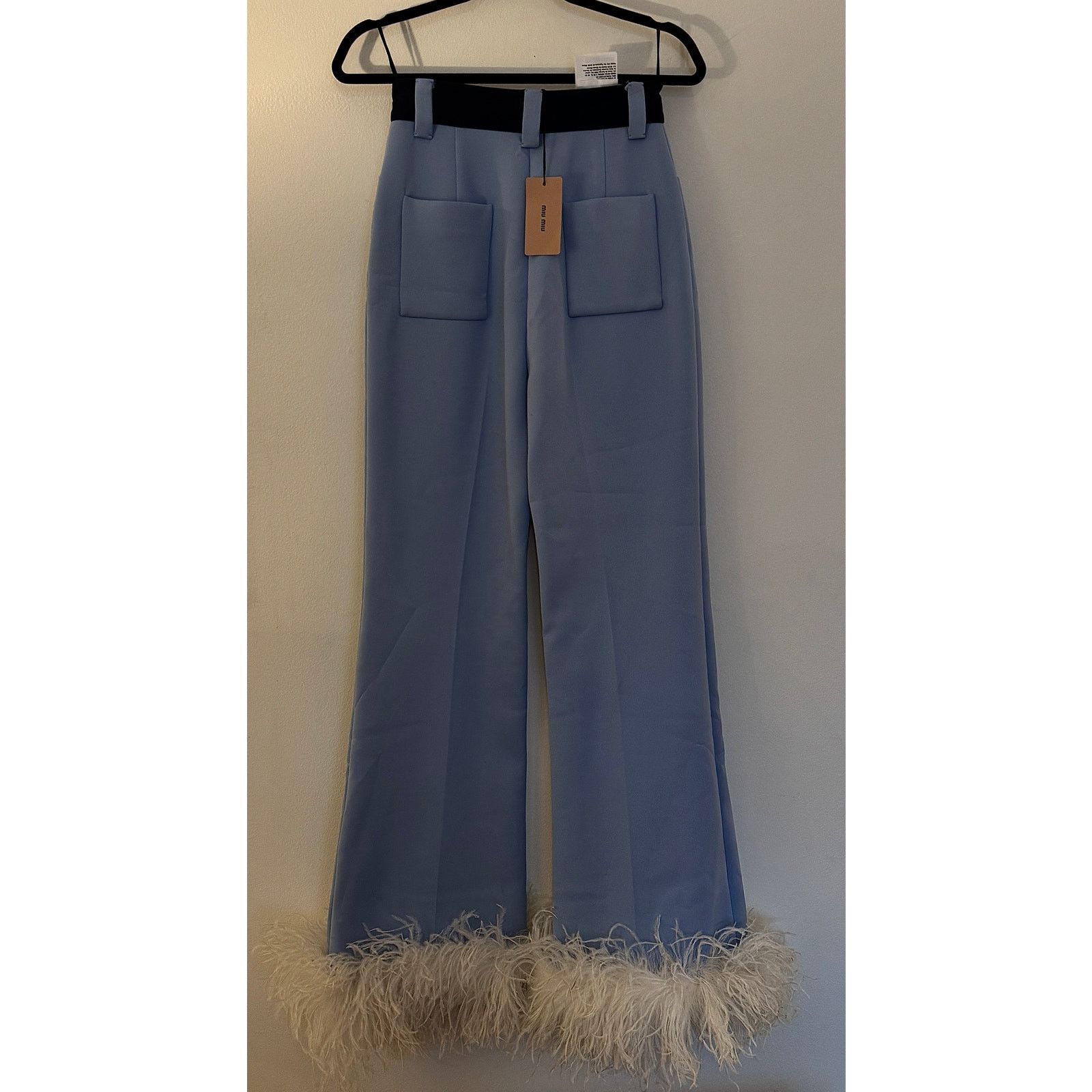 Miu Miu Miu Miu NWT Feather-trimmed Tech-jersey Pants In Blue Size 28" / US 6 / IT 42 - 2 Thumbnail