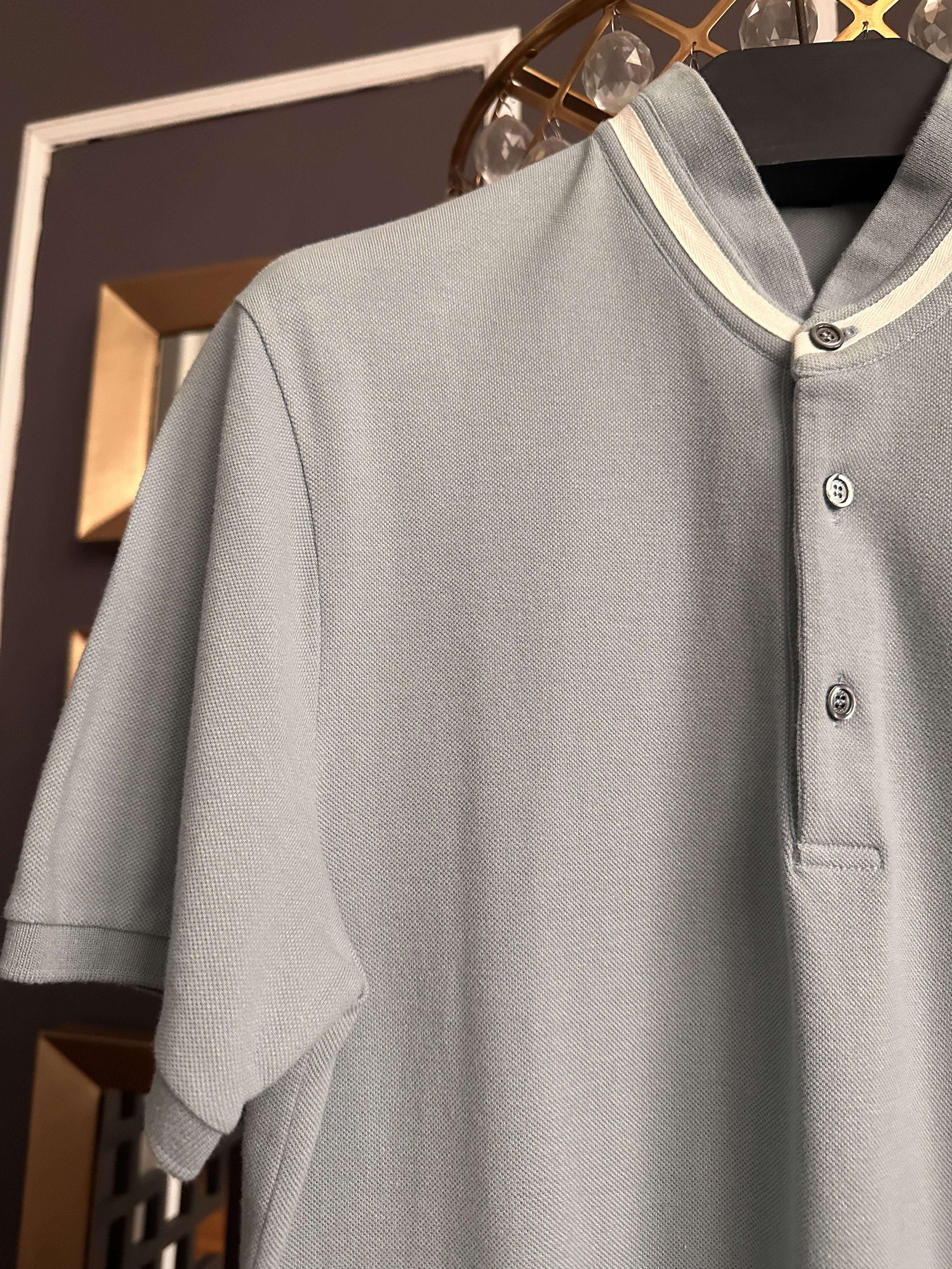 Gucci Gucci Powder Blue Ribbed Stand Collar Polo Shirt Size US S / EU 44-46 / 1 - 3 Thumbnail