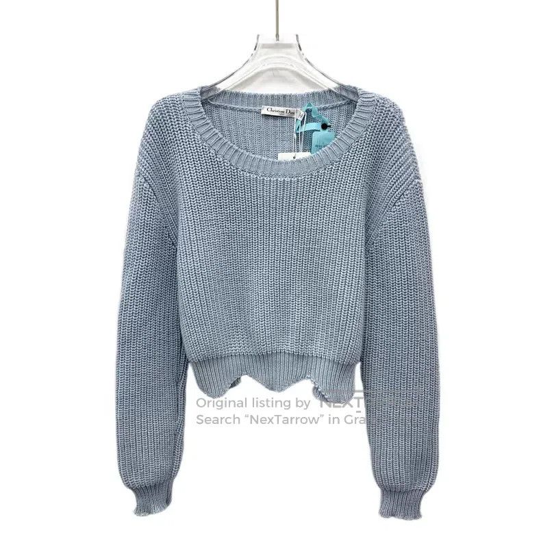 Dior Dior Light blue irregular lace design wool round neck long Size XXS / US 00 / IT 34 - 1 Thumbnail