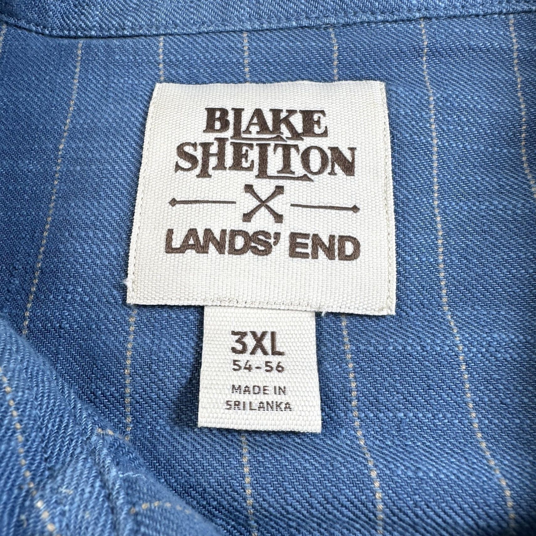 Vintage Blake Shelton x Lands' End Shirt Mens 3XL Blue Striped Western Snap Cotton Twill Shirt Size US XXL / EU 58 / 5 - 3 Thumbnail