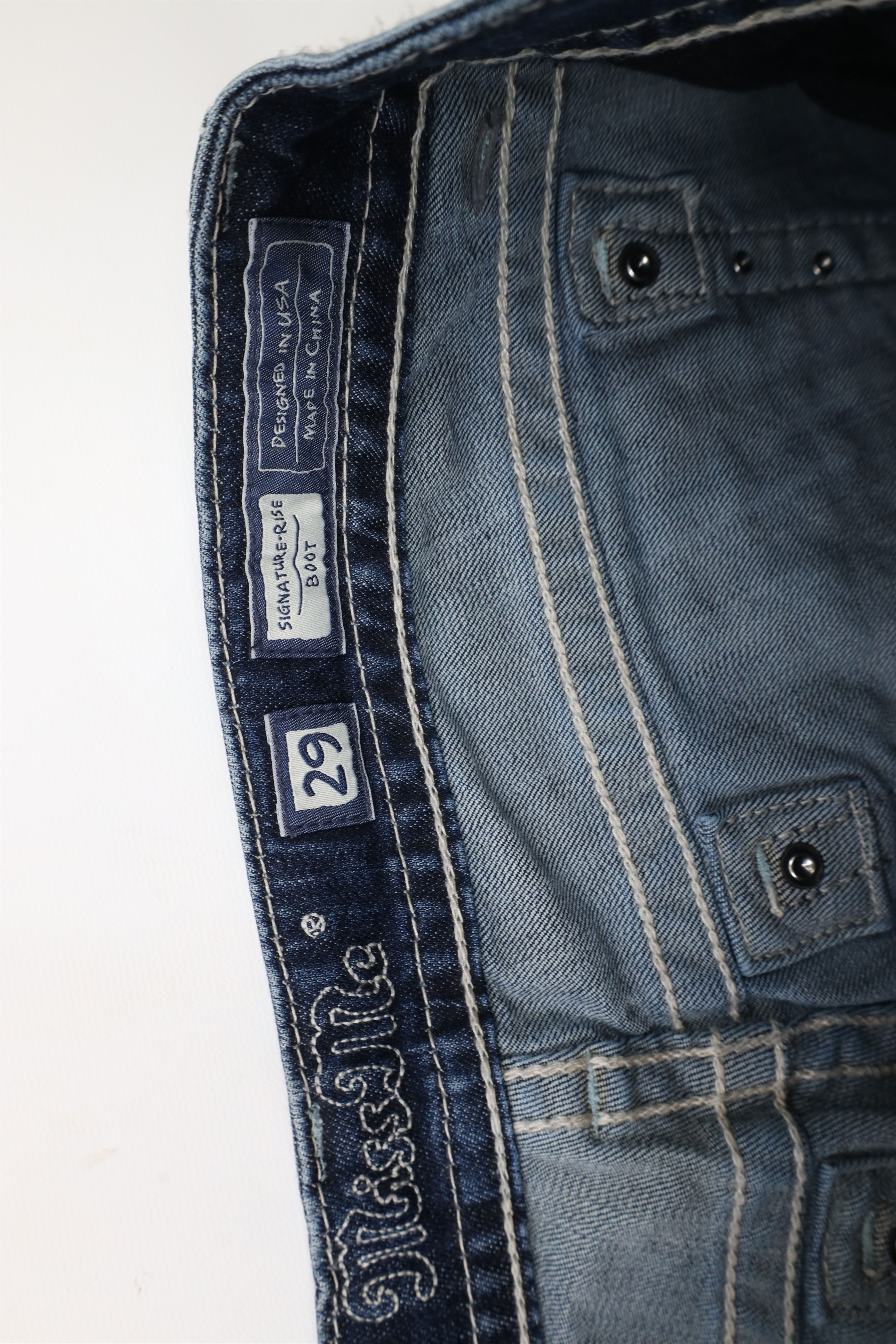 Miss Me × Vintage Miss Me Jeweled Wings Signature Rise Bootcut Denim Jeans Size 29" - 9 Thumbnail