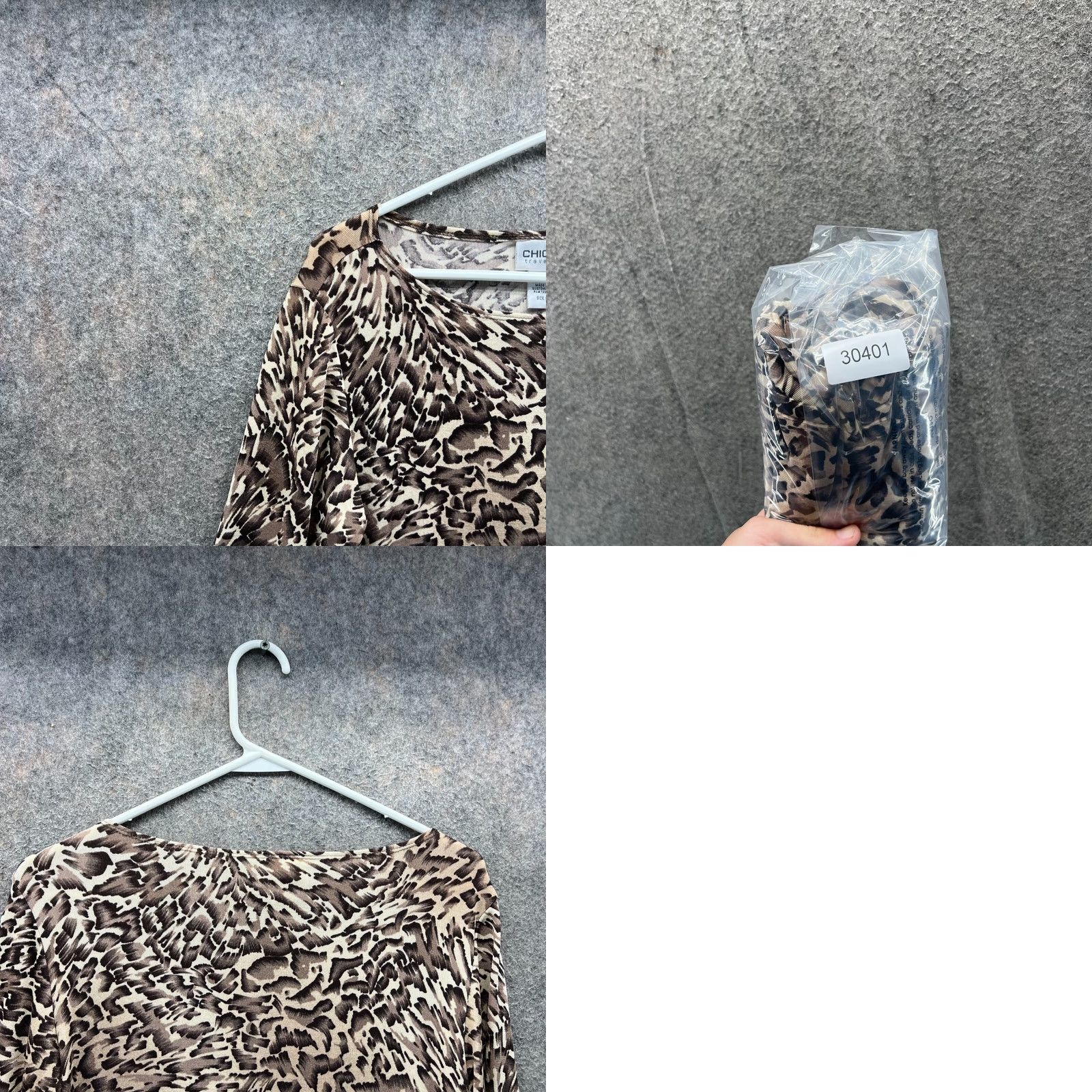 Vintage Chico's Dress Shirt Womens 0 Beige Animal Print Knit A Line Shirt Dress Long Sleeve Round Neck Pullover Casual Party Travel Size XS / US 0-2 / IT 36-38 - 8 Thumbnail