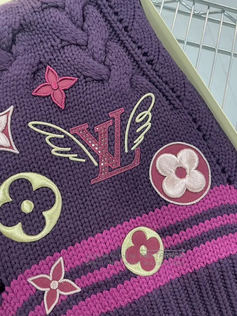 Louis Vuitton Louis Vuitton Purple Multi-Element Logo Wool Woven Scarf Size ONE SIZE - 2 Thumbnail
