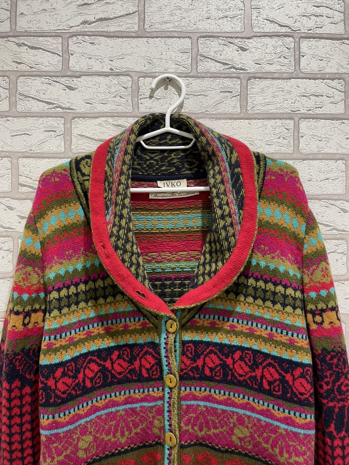 Vintage Ivko Woman Handwritten Vintage Wool Knit Sweater Cardigan Size M / US 6-8 / IT 42-44 - 3 Thumbnail