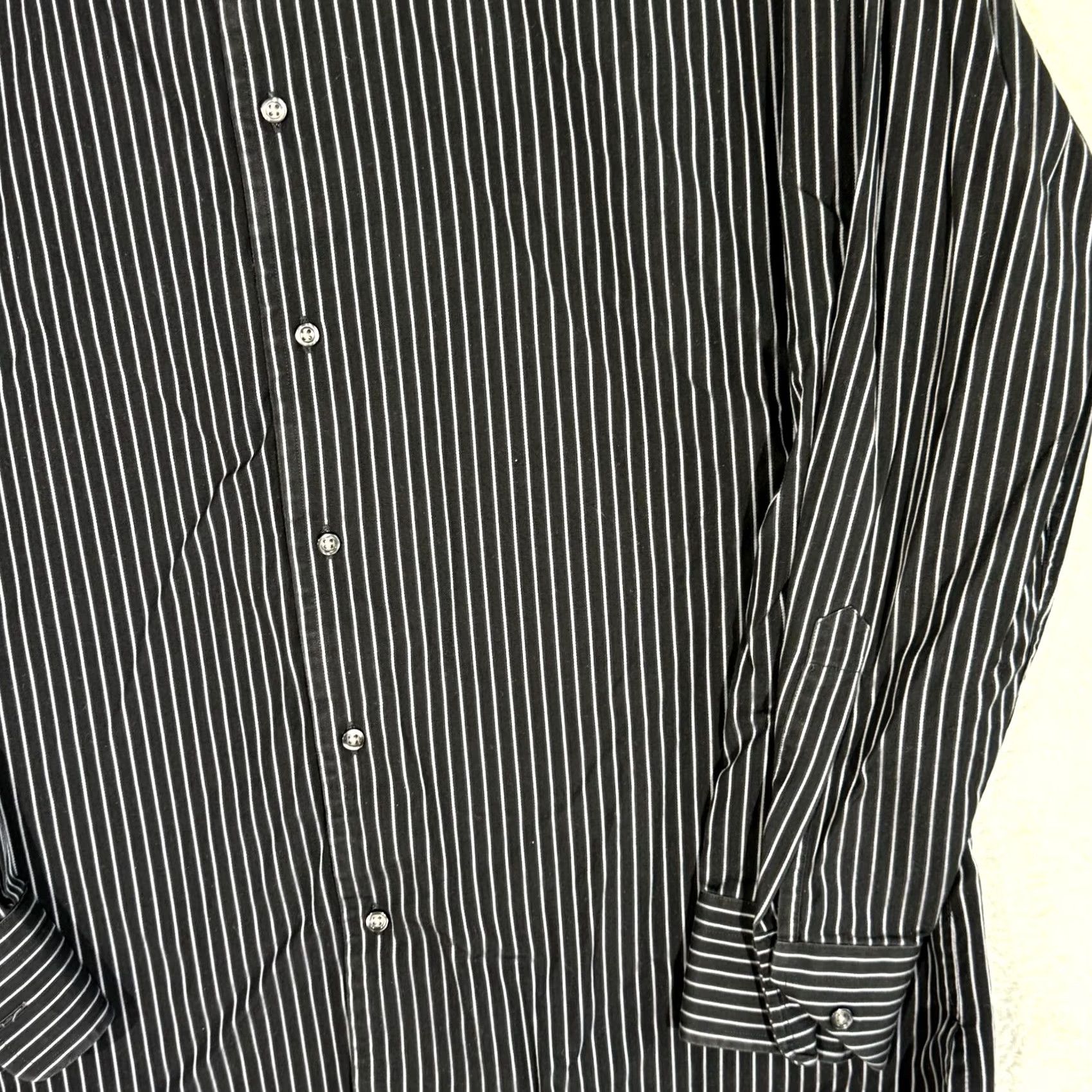 Hugo Boss HUGO BOSS Dress Shirt 17 (34/35 Sleeve) Black Pinstripe Long Sleeve Button-Up Shirt Mens Dress Shirt Size 46R - 5 Thumbnail