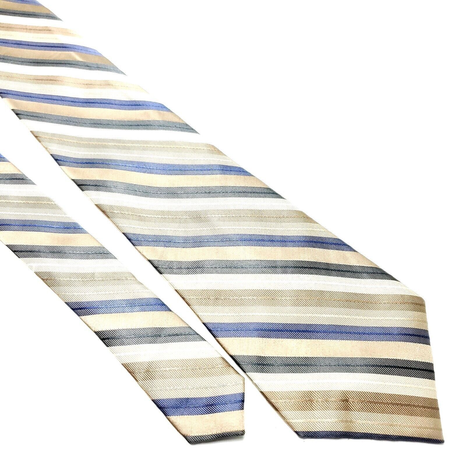 Calvin Klein Calvin Klein Silk Tie Striped Woven Tan Size ONE SIZE - 1 Thumbnail