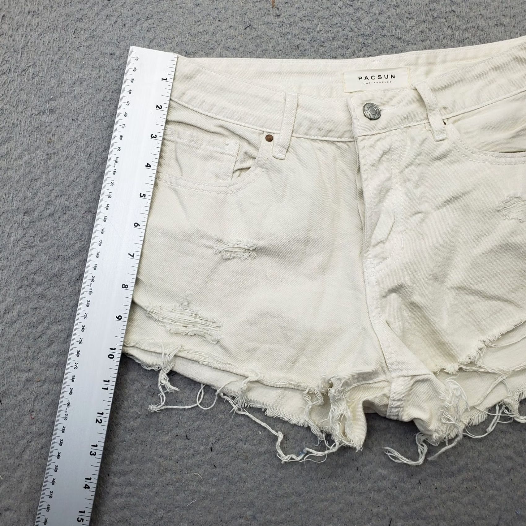 Pacsun PacSun Womens 25 White Denim Light Wash Distressed Mid-Rise Cut-Off Jean Shorts Size 42" / US 20 - 3 Thumbnail