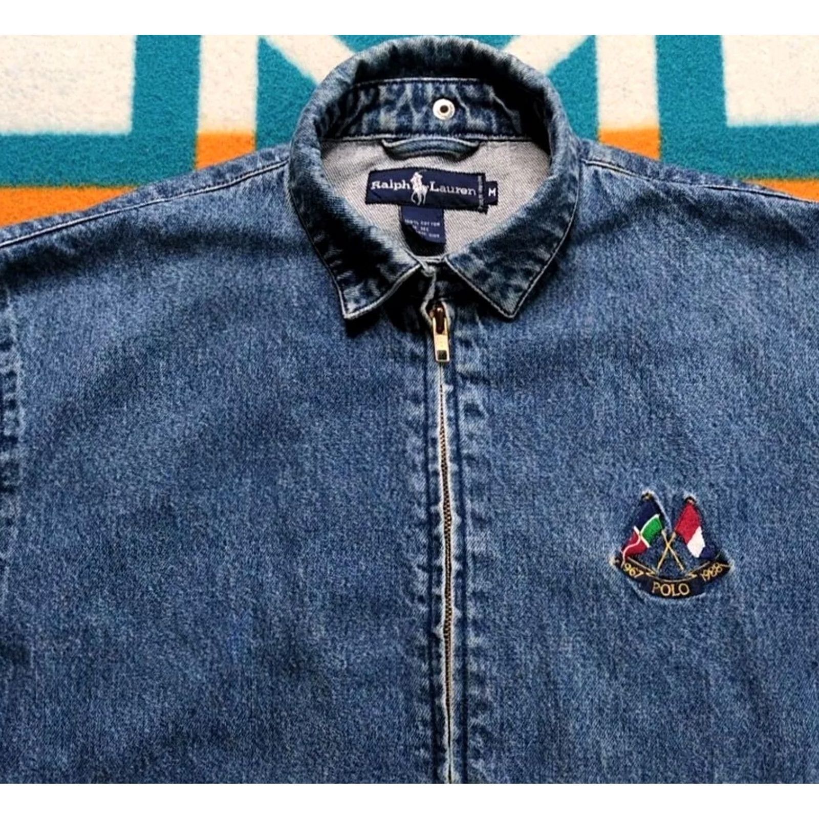 Ralph Lauren VINTAGE Ralph Lauren Denim Bomber Jacket 1988 Anniversary Embroidered Zip Blue Medium Mens Size US M / EU 48-50 / 2 - 2 Thumbnail