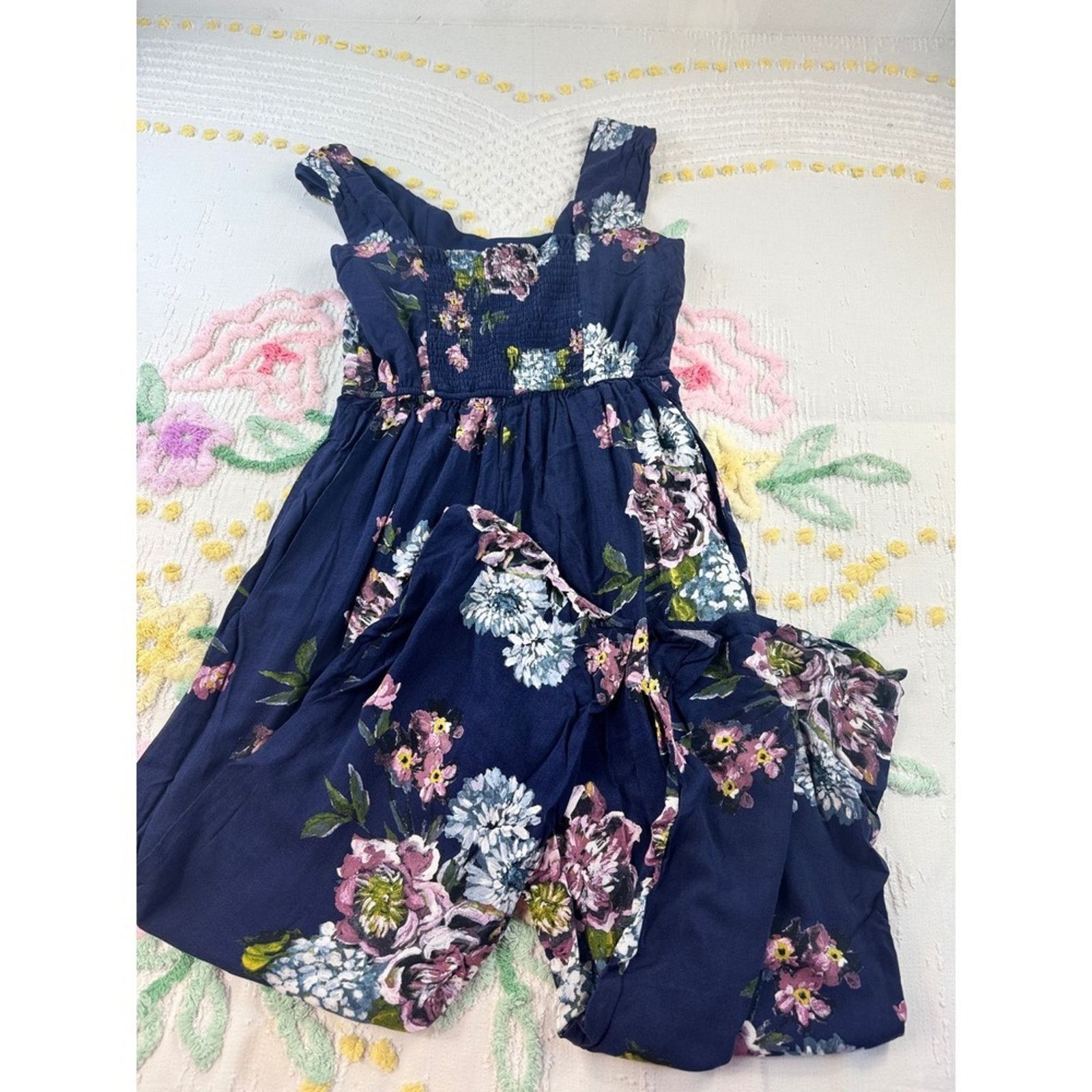 & Other Stories Bohemian Collective Navy Floral‎ Wide Leg Jumpsuit Smocked S Size 22" - 2 Thumbnail