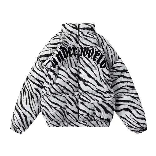 image of Vintage Black Friday Underworld Tiger Striper Puffer Jacket in White, Men's (Size Large)