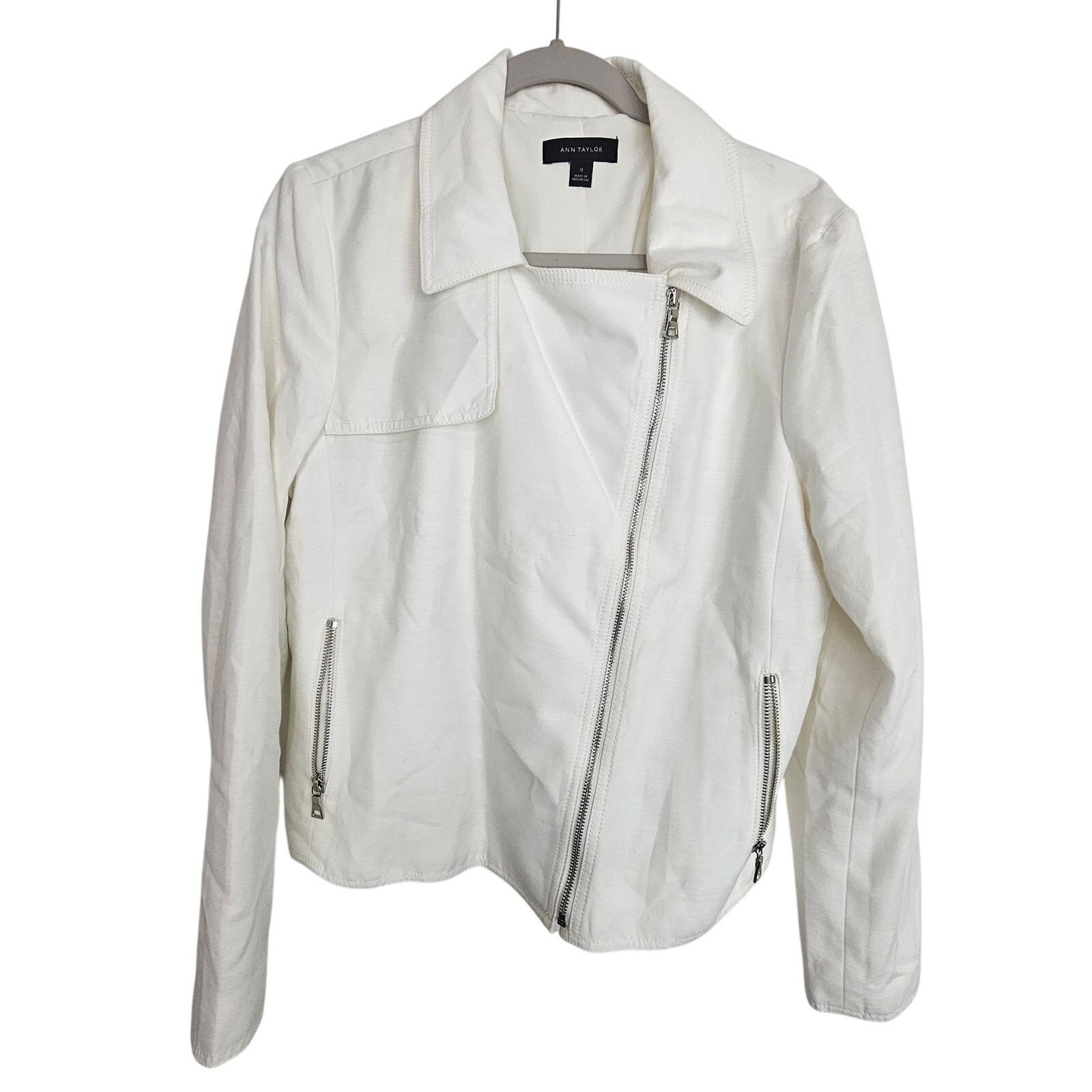 Ann Taylor Ann Taylor Ivory Blazer Jacket Asymetric Zip Biker Jacket 12 Size XL / US 12-14 / IT 48-50 - 1 Thumbnail