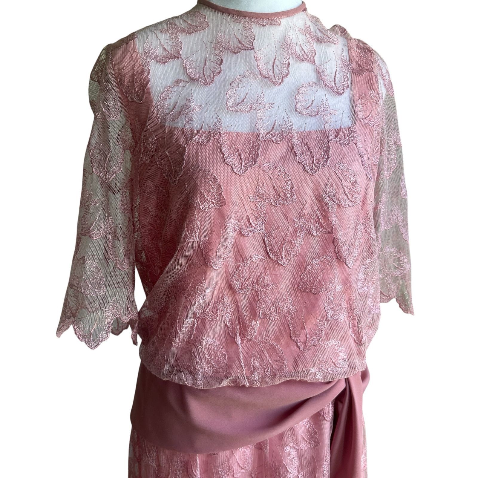 Vintage Vintage 80s Miss Elliette Blush Lace Cottagecore Dress M Size M / US 6-8 / IT 42-44 - 4 Thumbnail