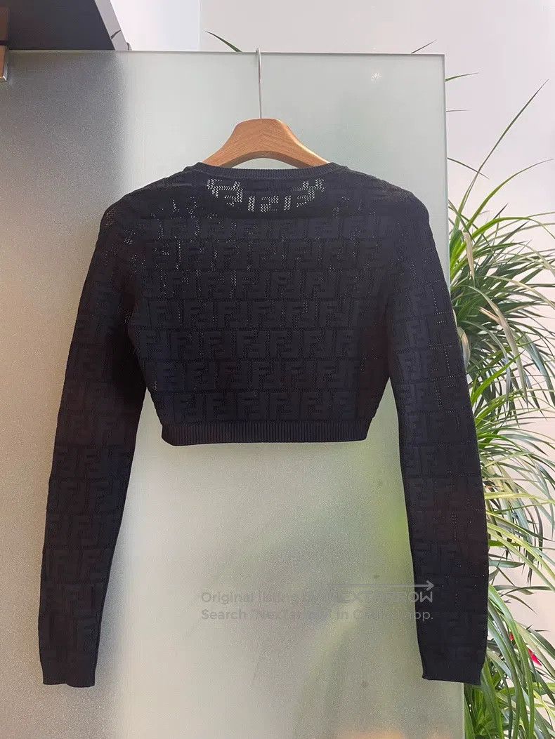 Fendi Fendi Cut-Out Black Full Print Logo Knit Crop Top Size XS / US 0-2 / IT 36-38 - 1 Thumbnail