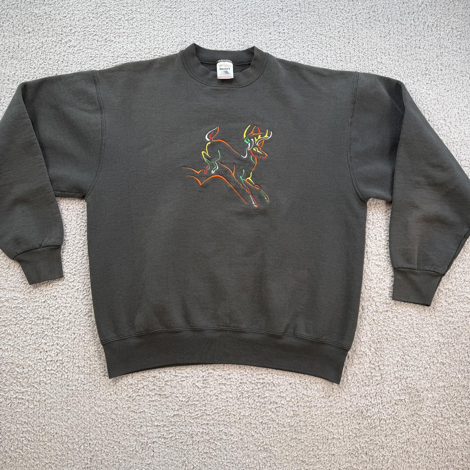 Fruit Of The Loom Vintage Deer Embroidered Sweatshirt XL Made USA 90s Hunting Size US XL / EU 56 / 4 - 1 Thumbnail