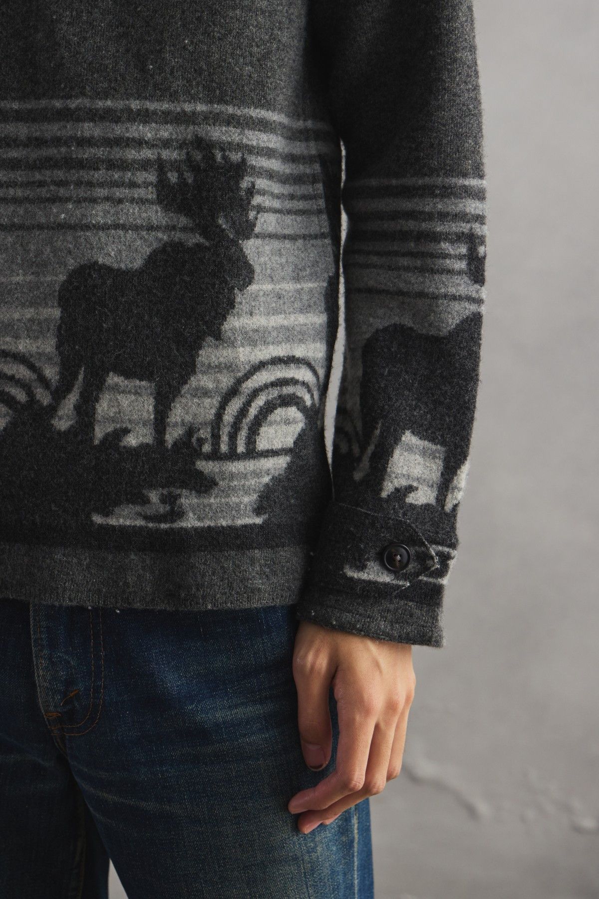 RRL Ralph Lauren RRL Ralph Lauren Zip-Neck Wool Blend Knit with Deer Motif Size US S / EU 44-46 / 1 - 7 Thumbnail