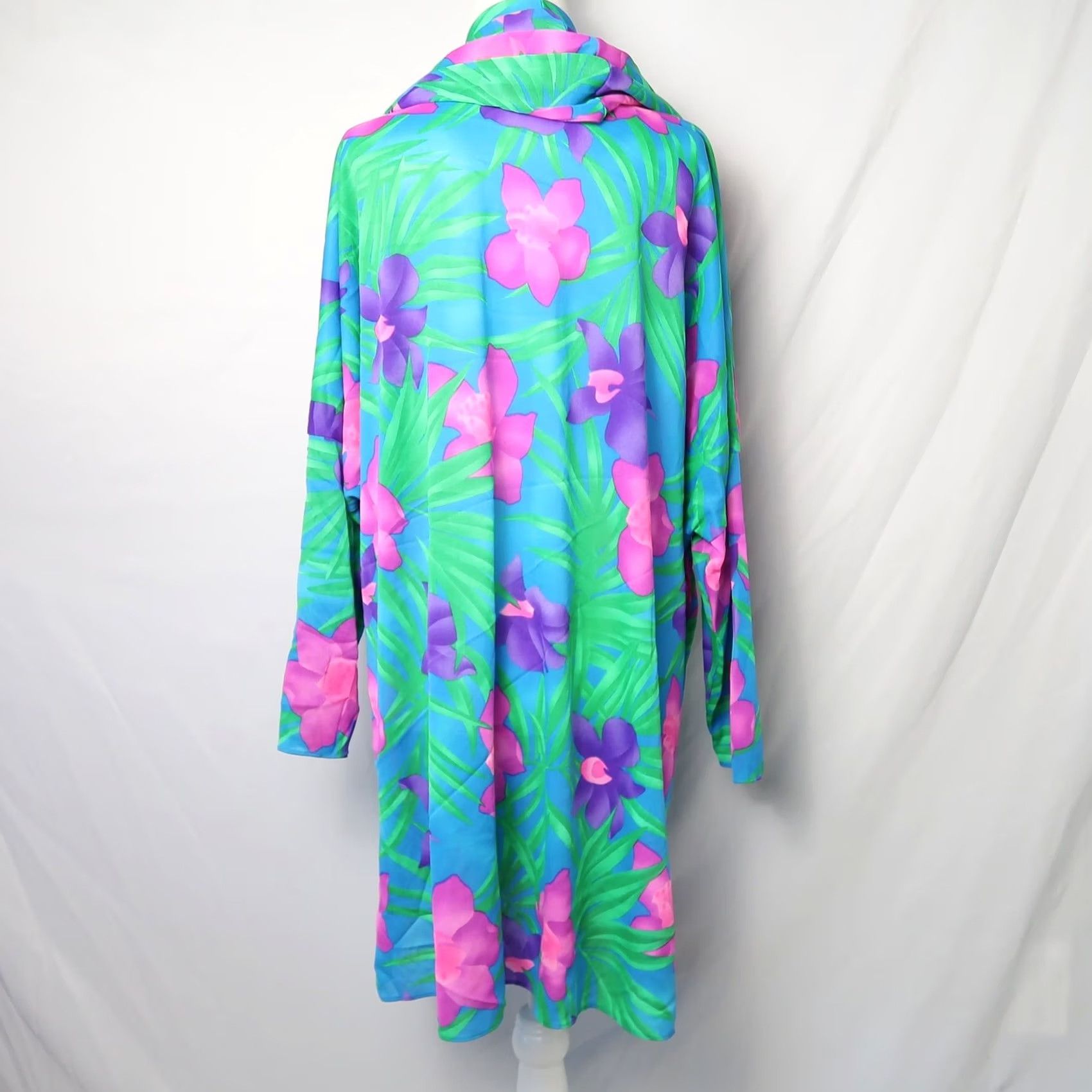 Vintage VINTAGE Sandcastle Coverup Shirt 1980s Green Purple Tropical Floral Leaf Nylon M Womens Size ONE SIZE - 6 Thumbnail