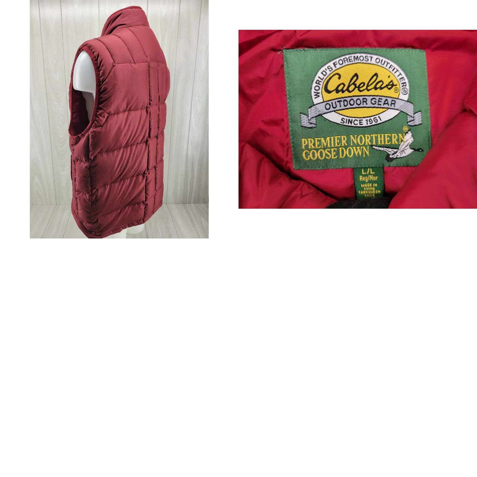 Vintage Cabela's Mens LARGE Premier Northern Goose Down Maroon/ Red Puffer Vest 650 Fill Size US L / EU 52-54 / 3 - 8 Thumbnail