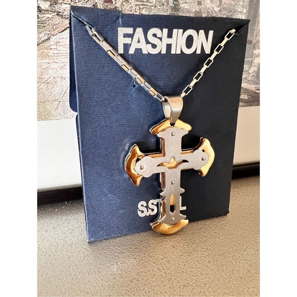 NBDN Nobrandedon Stainless Steel Triple Layer Cross Pendant Necklace Size ONE SIZE - 3 Thumbnail