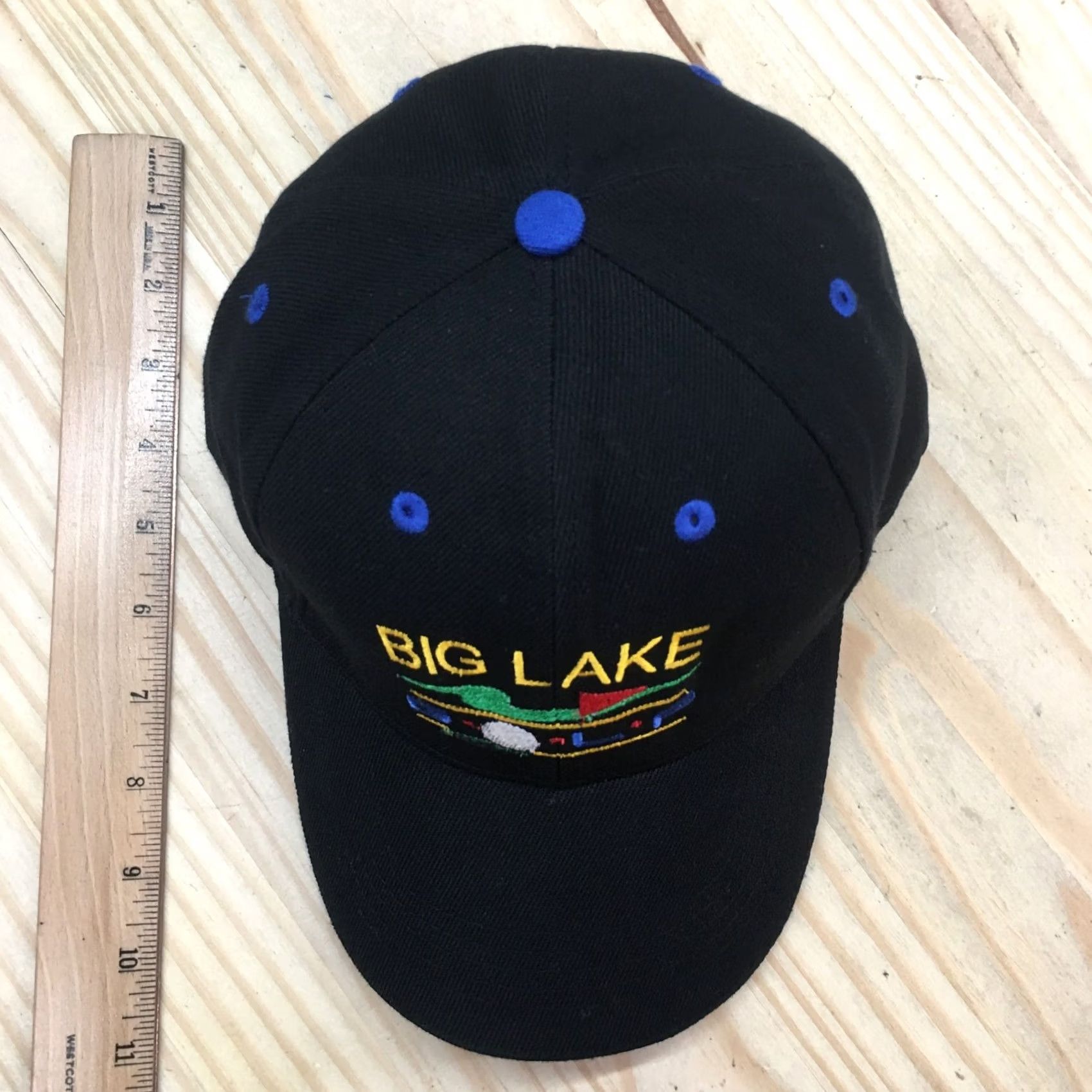 Vintage Big Lake Golf Baseball Cap Hat Black Blue OS Curved Brim Embroidered Logo Mens Size ONE SIZE - 3 Thumbnail