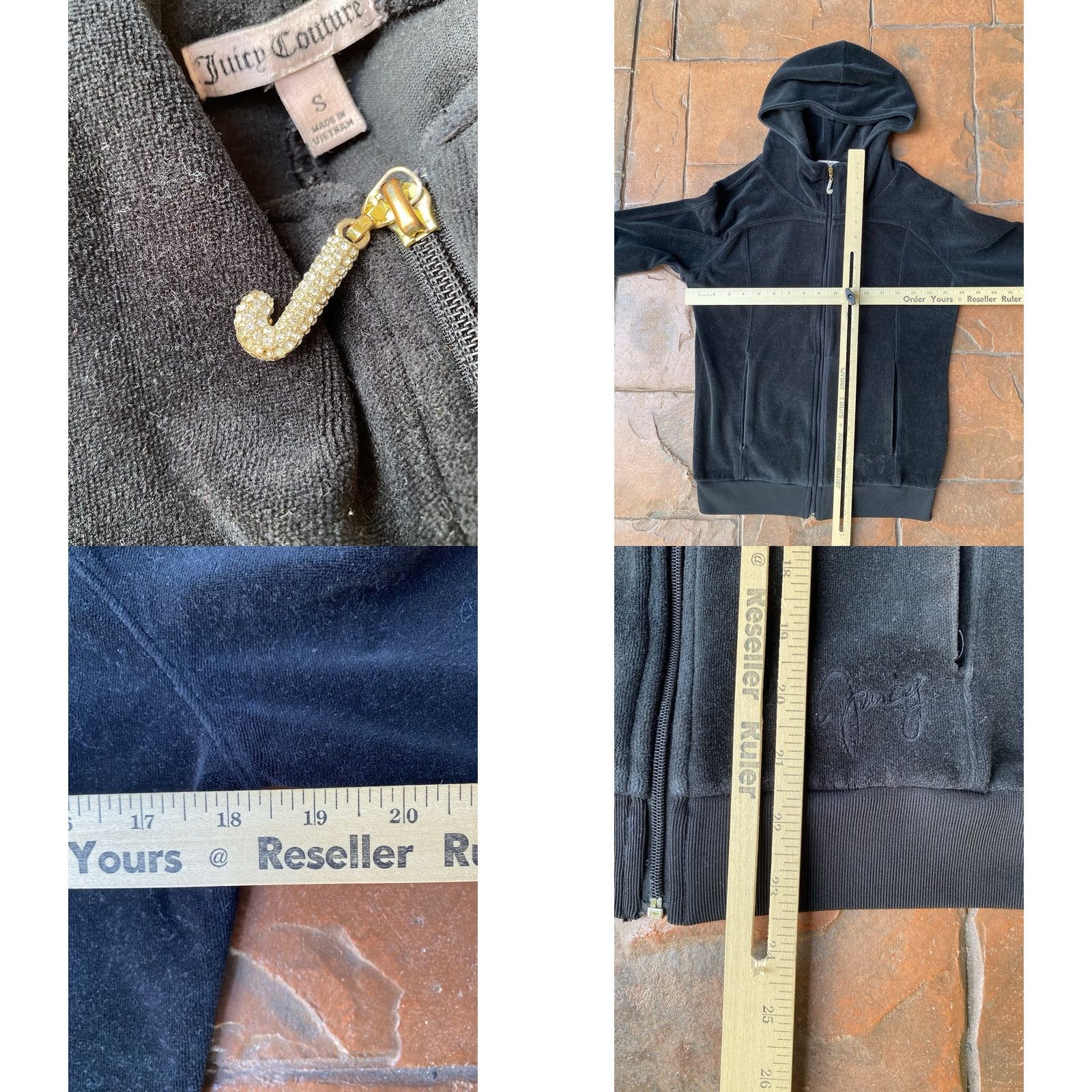 Juicy Couture VINTAGE Juicy Couture Velour Full Zip Hooded Jacket Shirt Womens Small Black Velour Rhinestone Retro 2000s Barbi(e) Celebrity Logo 90s 00s Size S / US 4 / IT 40 - 8 Thumbnail