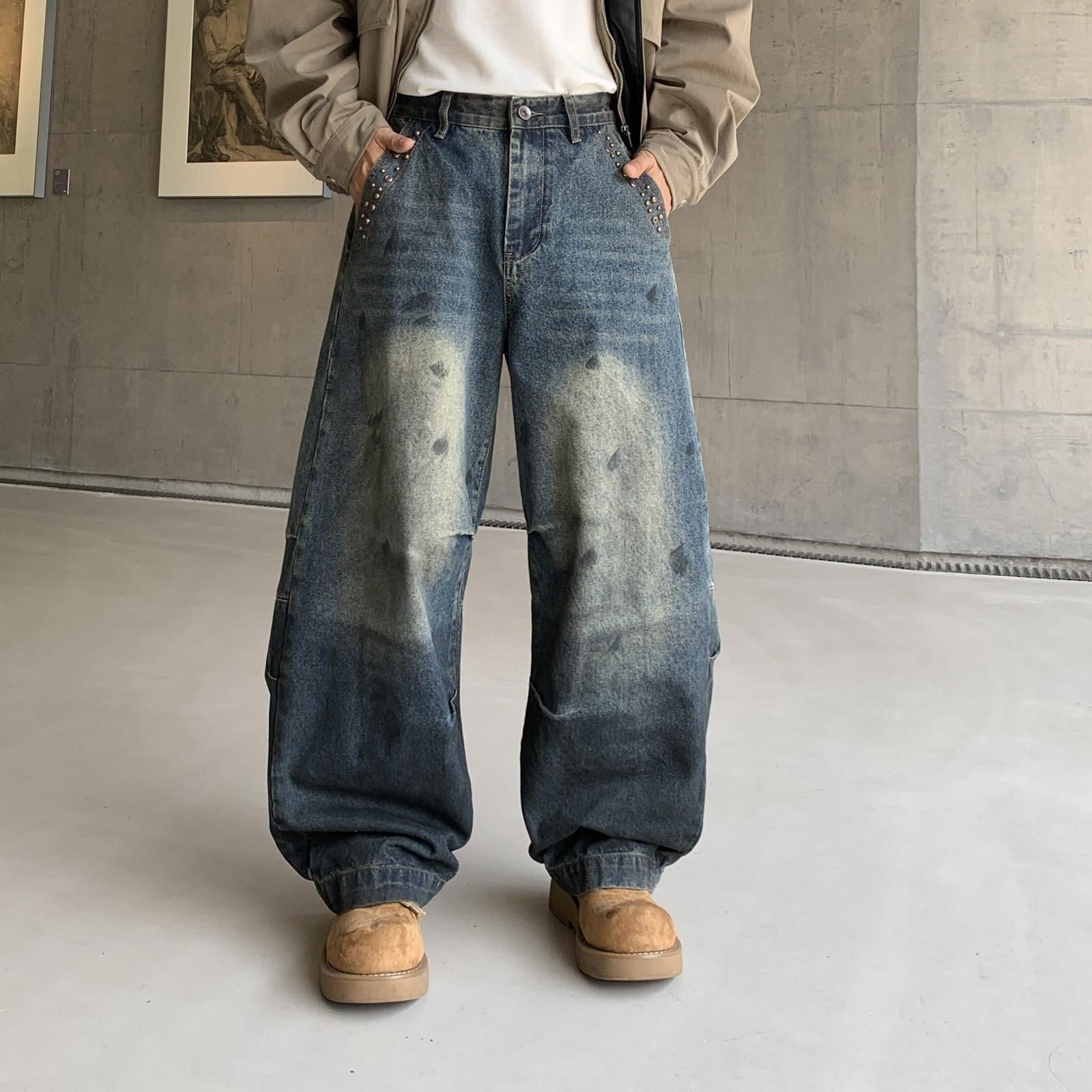 Japanese Brand Blue Distressed Wide Leg Denim Jeans, Baggy Fit Jeans Size US 30 / EU 46 - 1 Thumbnail