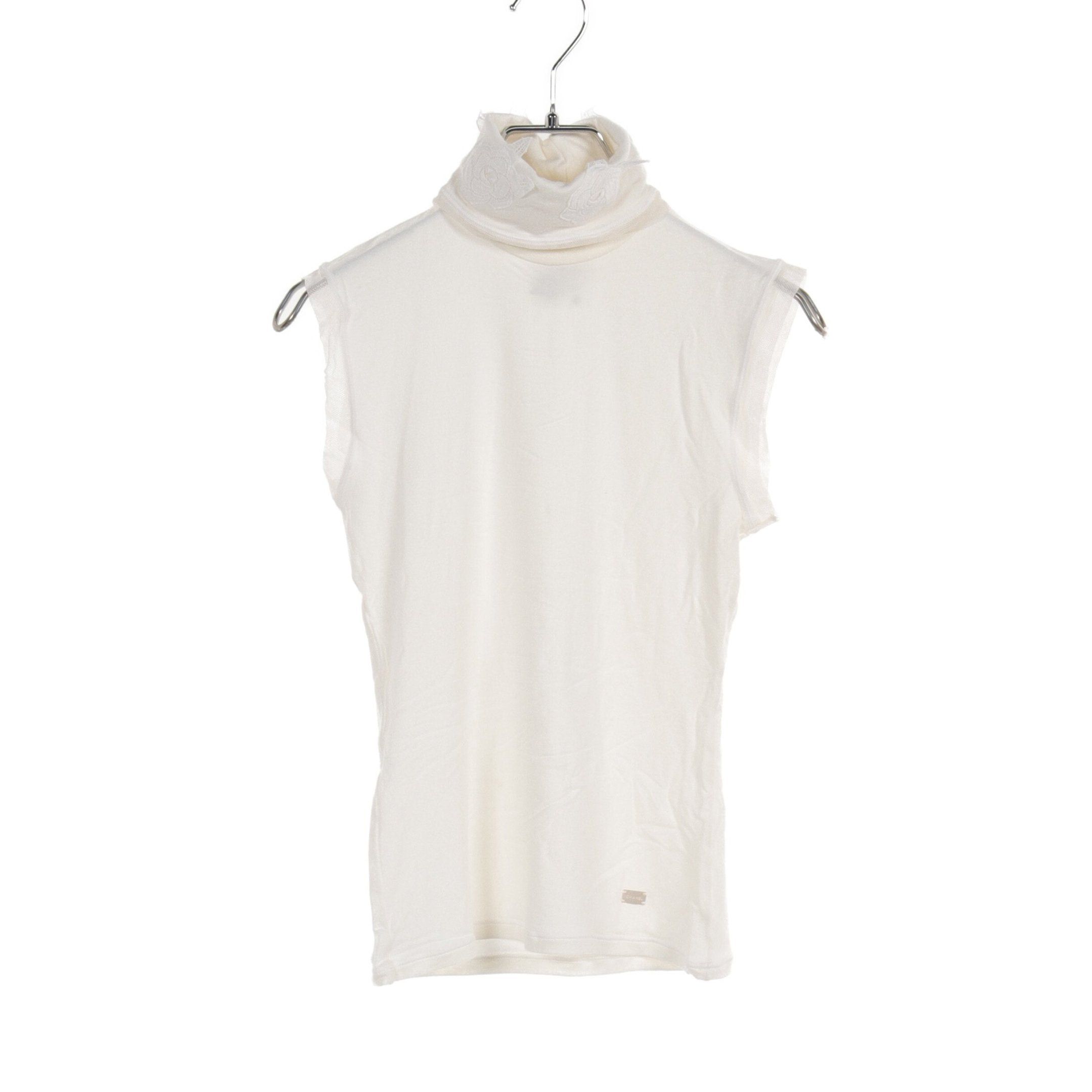 Chanel Chanel Camellia Cut And Sew Turtleneck No Sleeve Lace Rayon Silk Off White Size ONE SIZE - 1 Thumbnail