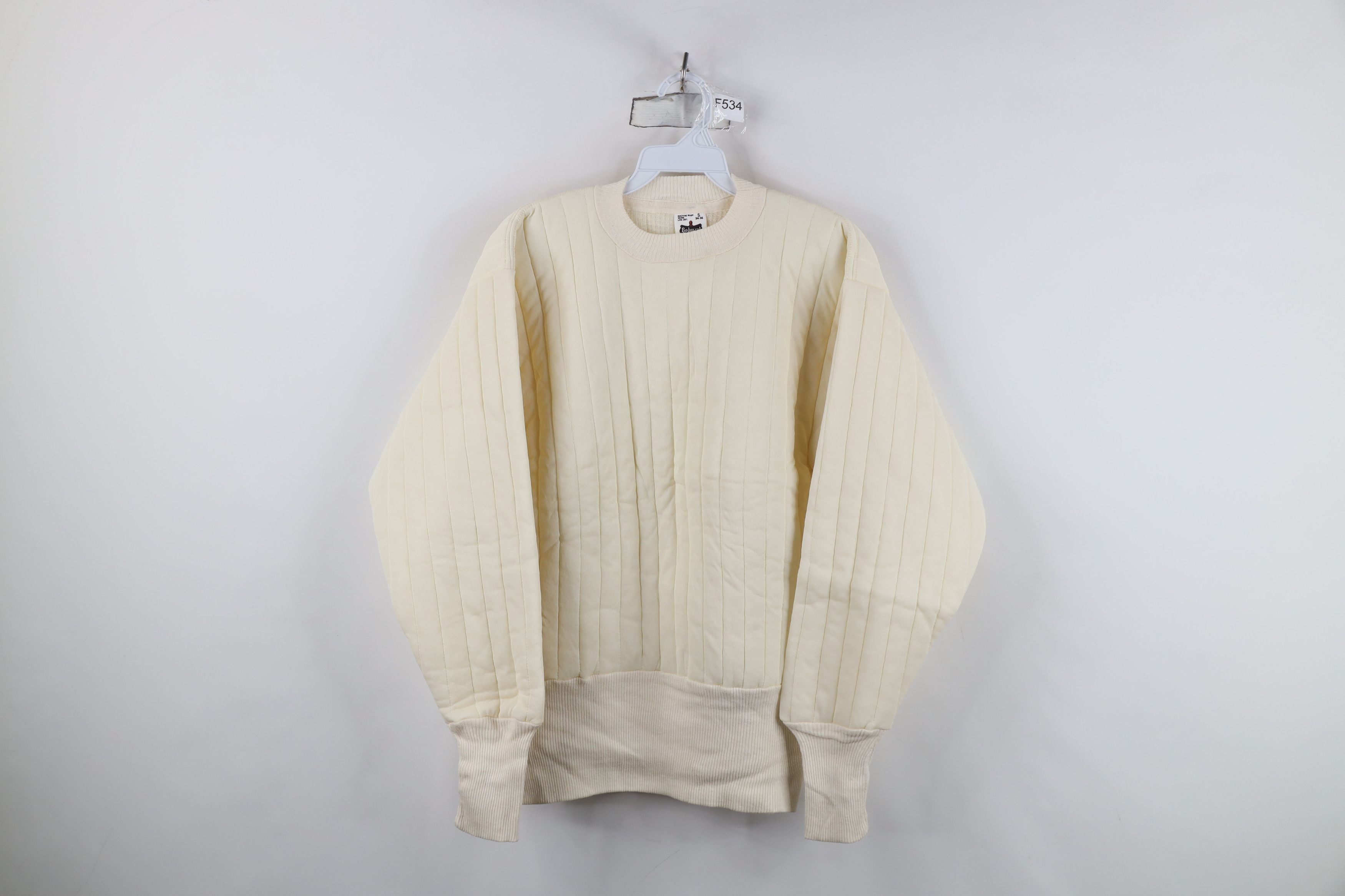 Vintage Vintage 50s Streetwear Quilted Thermal Sweatshirt Cream USA Size US S / EU 44-46 / 1 - 1 Thumbnail