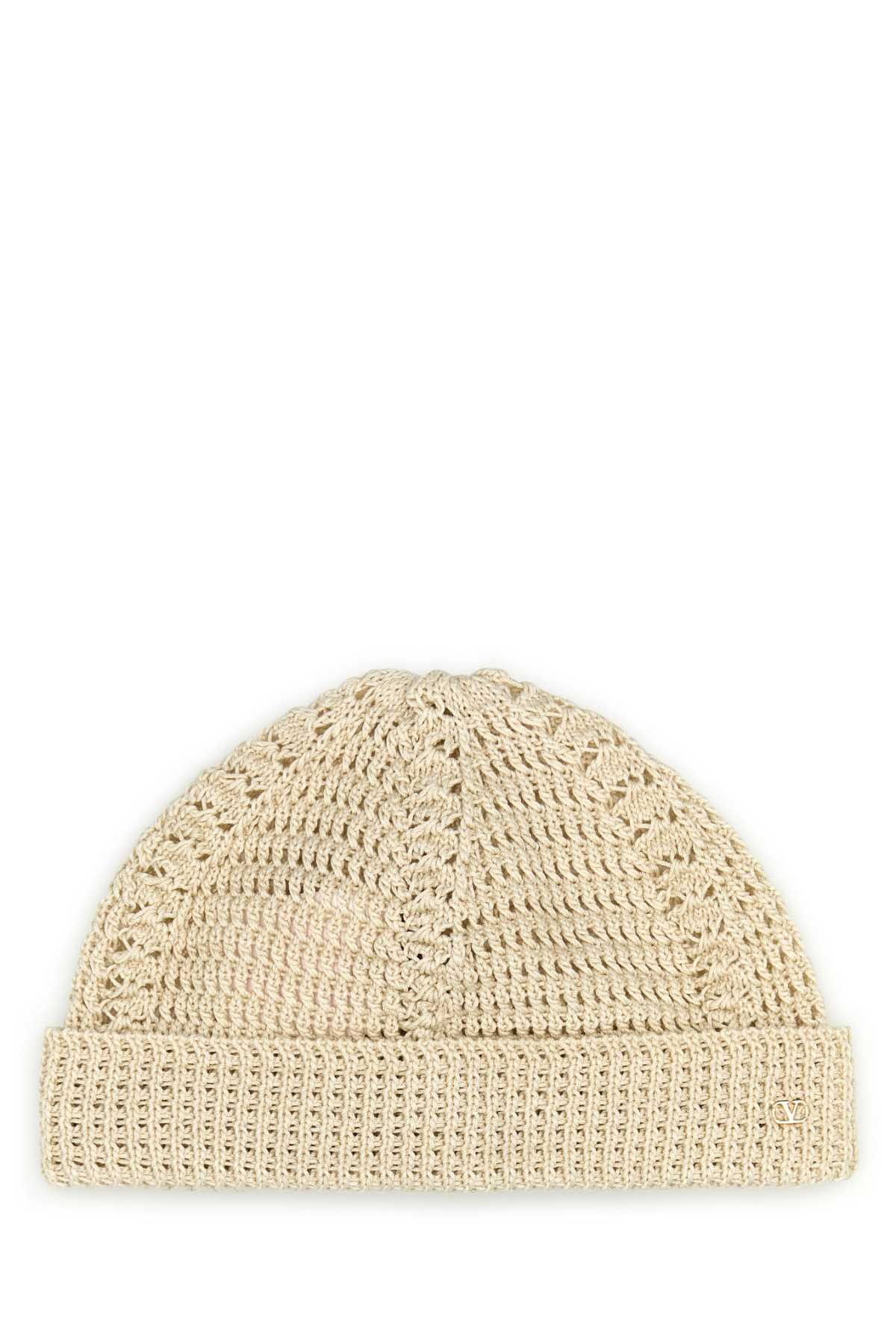 Valentino Sand Cotton Knitted Vlogo Signature Beanie Hat Size ONE SIZE - 1 Thumbnail