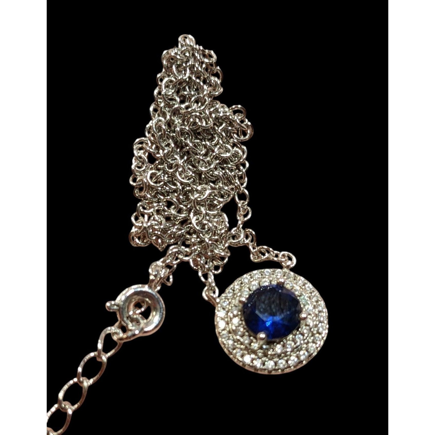 Other Elegant Double Halo Sapphire And Diamond Dainty Pendant Neck Size ONE SIZE - 3 Thumbnail